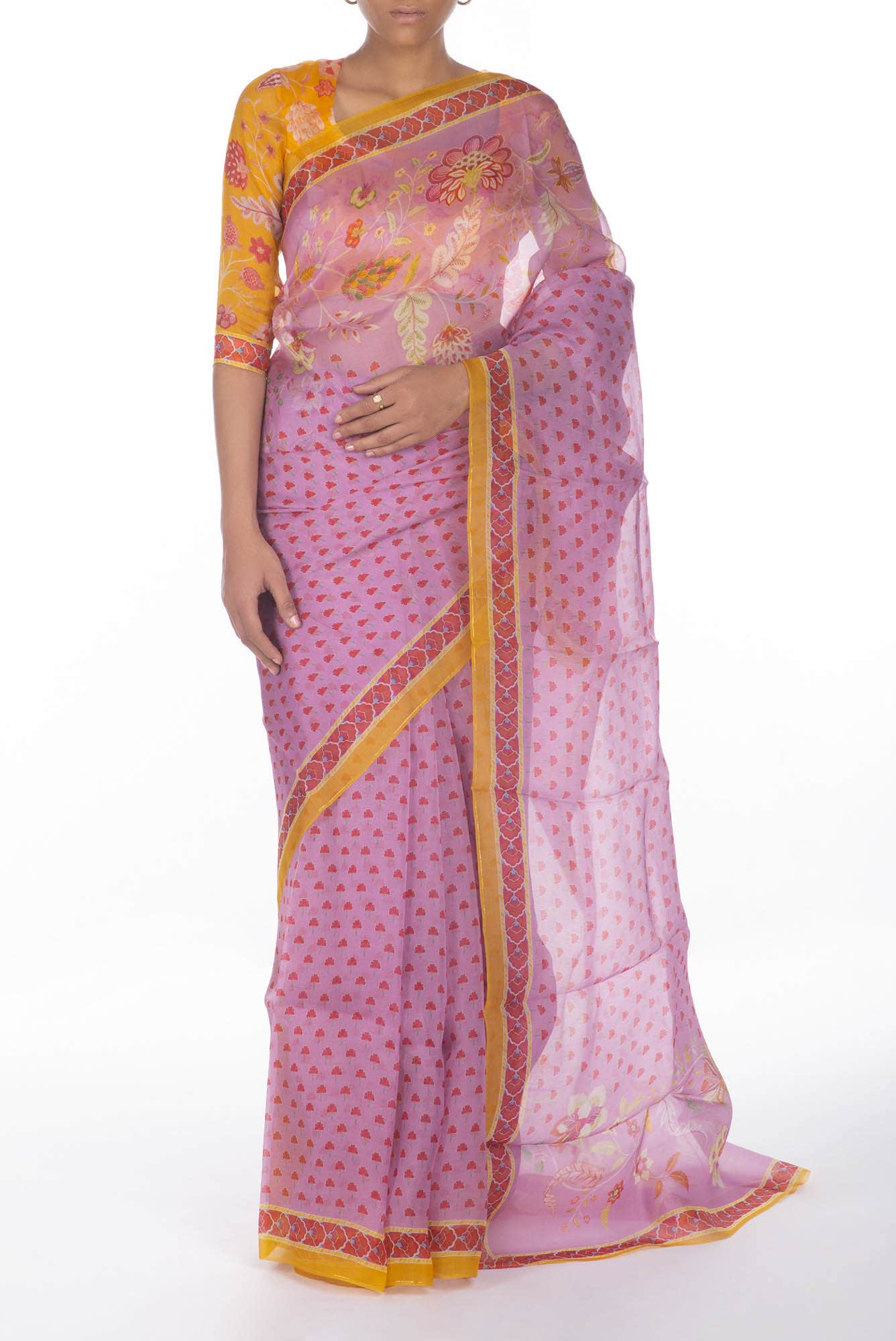 Pushpavalli lavender floral design saree from Chintz Collection, Designed by Nalli