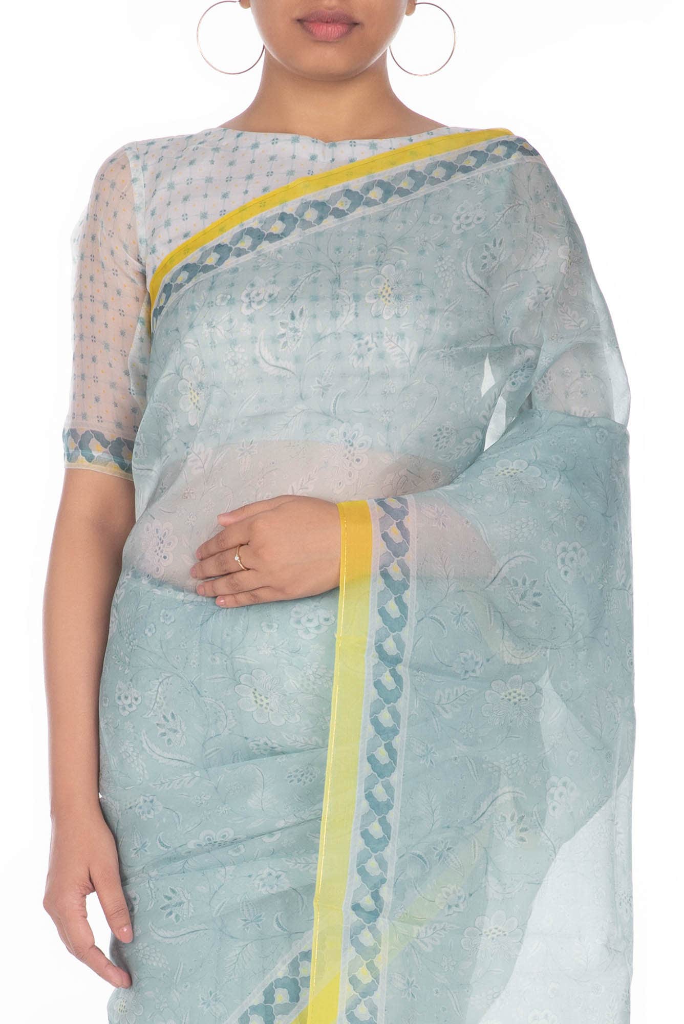 Guldasta Light blue floral design saree from Chintz Collection, Designed by Nalli