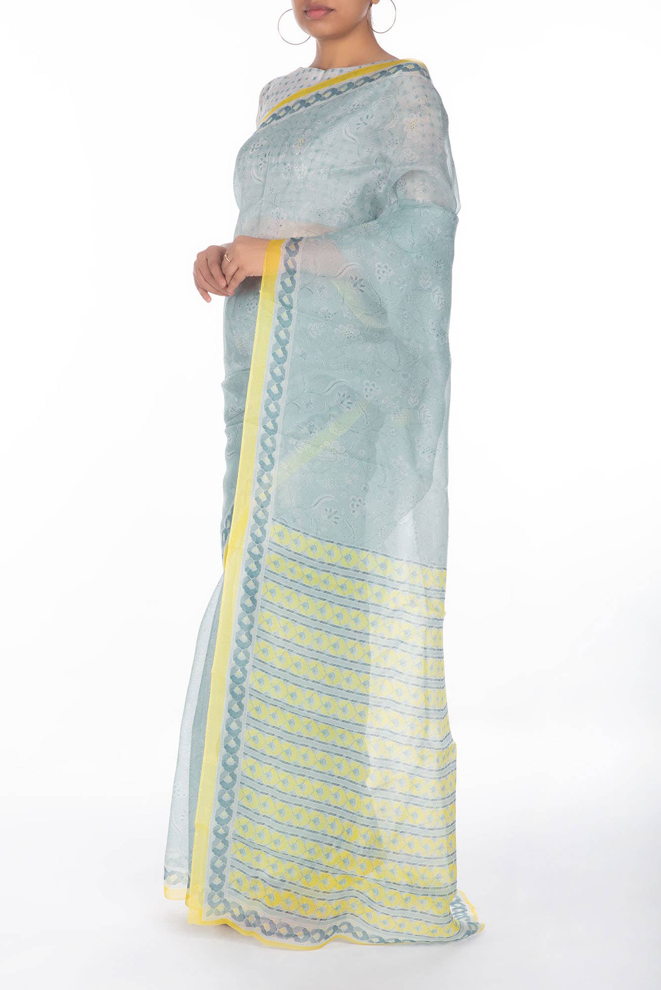 Guldasta Light blue floral design saree from Chintz Collection, Designed by Nalli