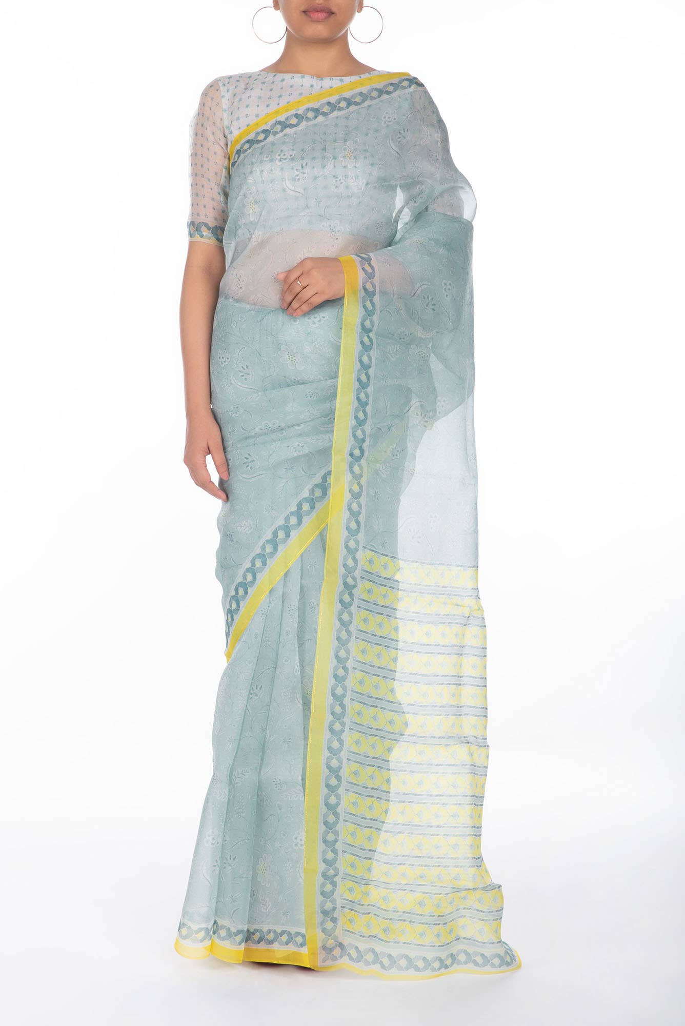 Guldasta Light blue floral design saree from Chintz Collection, Designed by Nalli