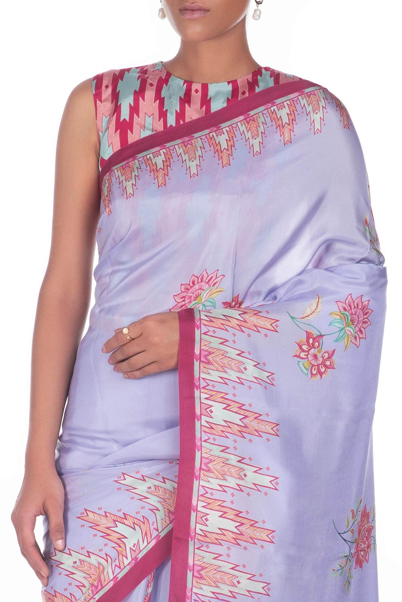 Sadhna Lilac floral design saree from Chintz Collection, Designed by Nalli