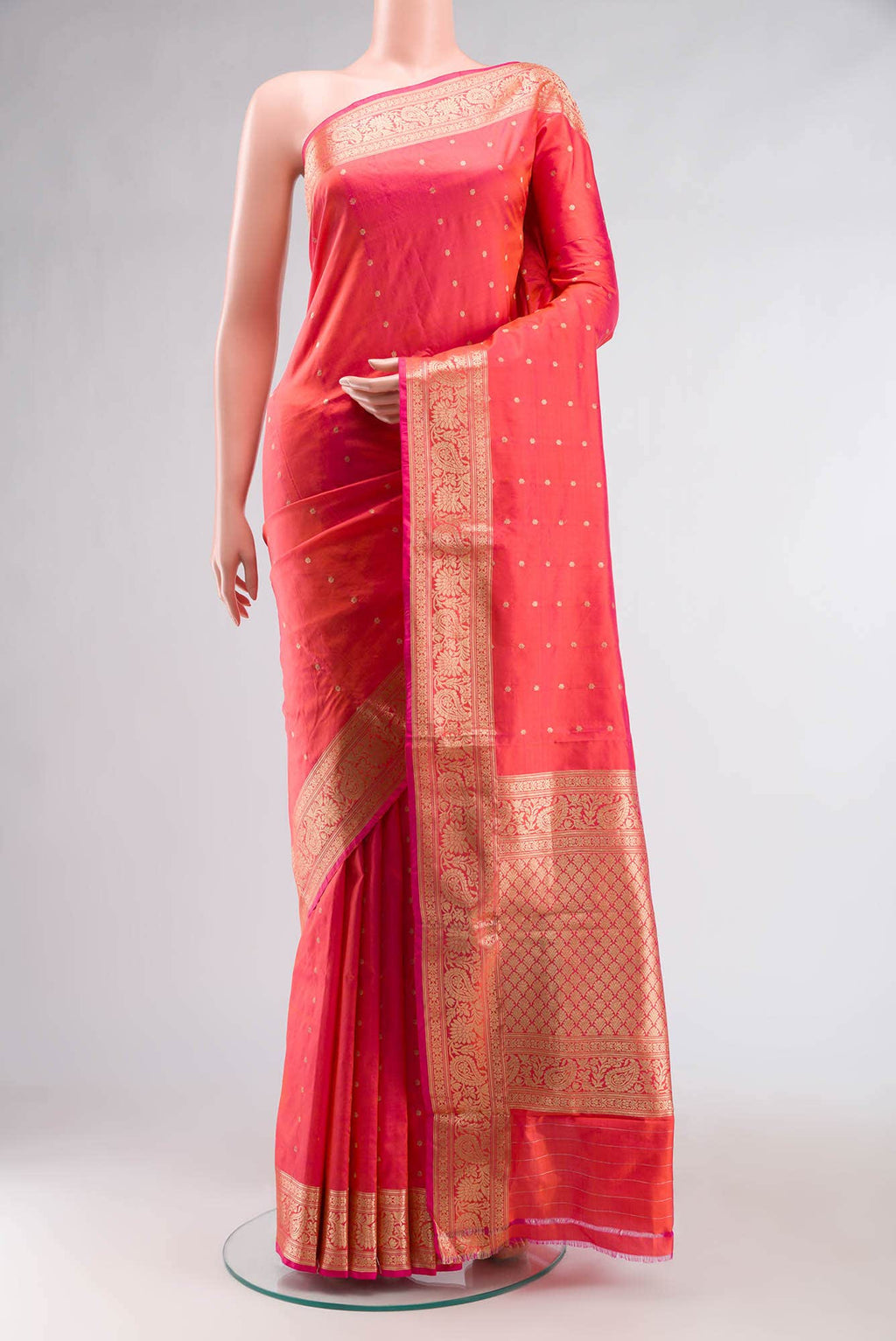 Orange with Pink Dual Tone Banarasi Katan Silk Saree