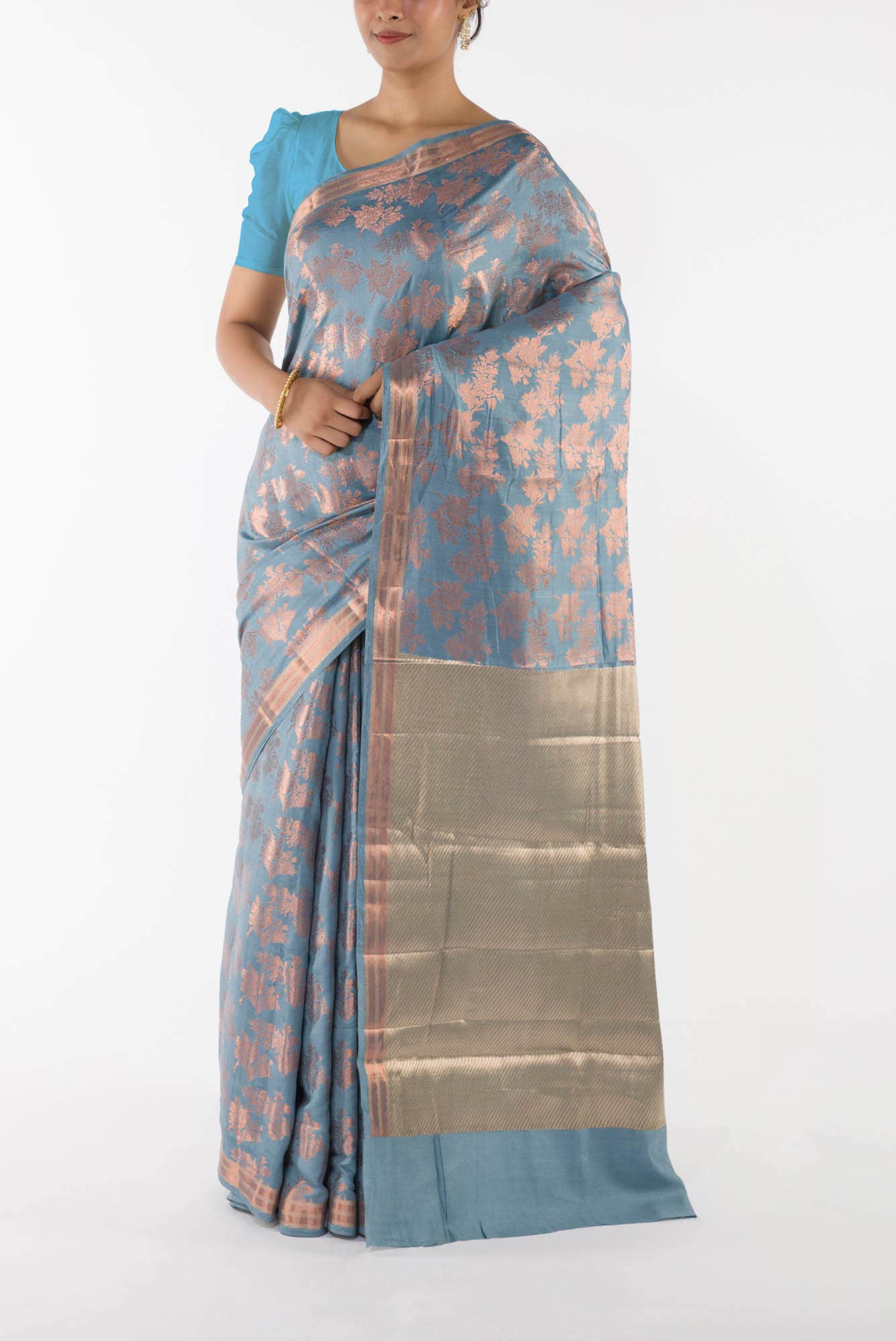 Pyari Peony- Powdered Blue Banarasi Saree