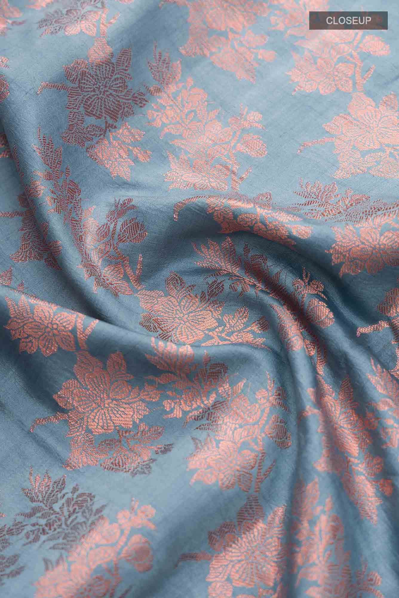 Pyari Peony- Powdered Blue Banarasi Saree