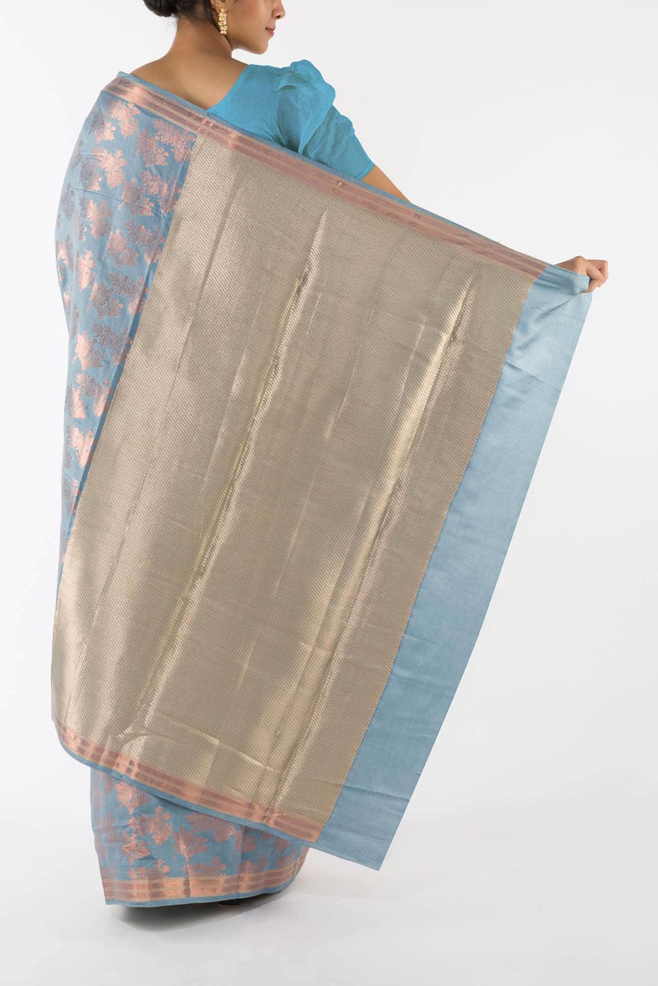 Pyari Peony- Powdered Blue Banarasi Saree