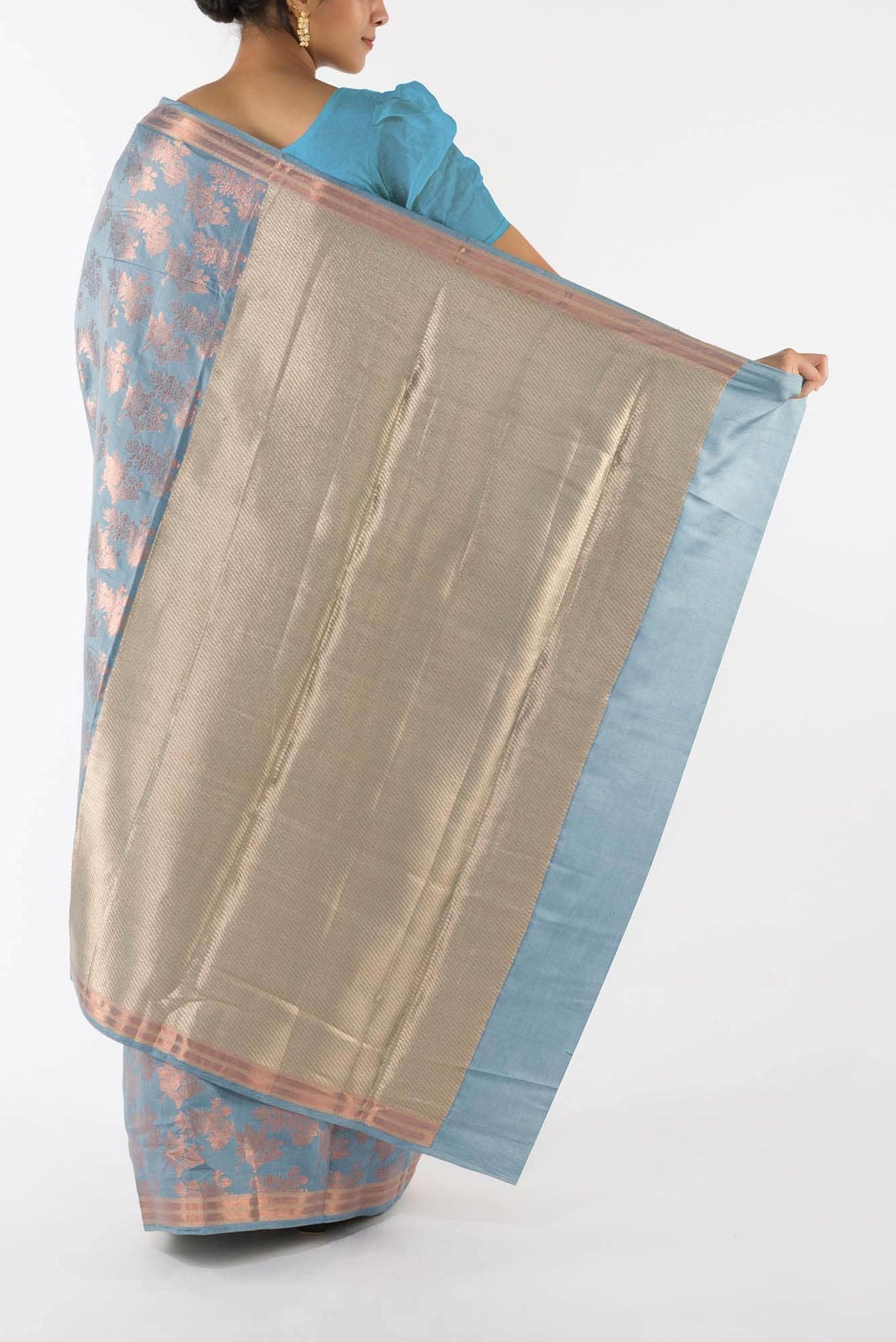 Pyari Peony- Powdered Blue Banarasi Saree