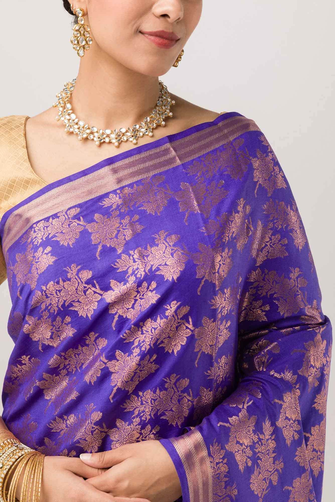 Pyari Peony- Royal Blue Banarasi Saree