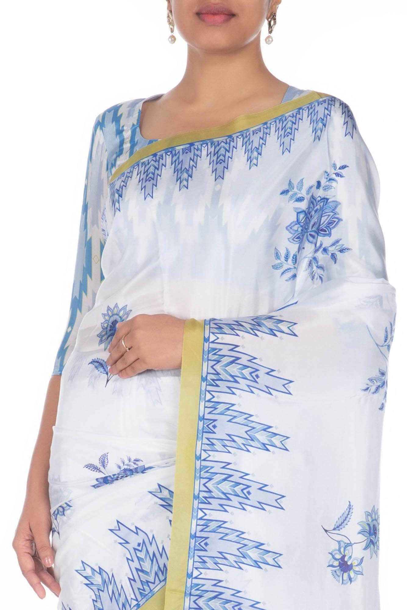 Sadhna White floral design saree from Chintz Collection, Designed by Nalli