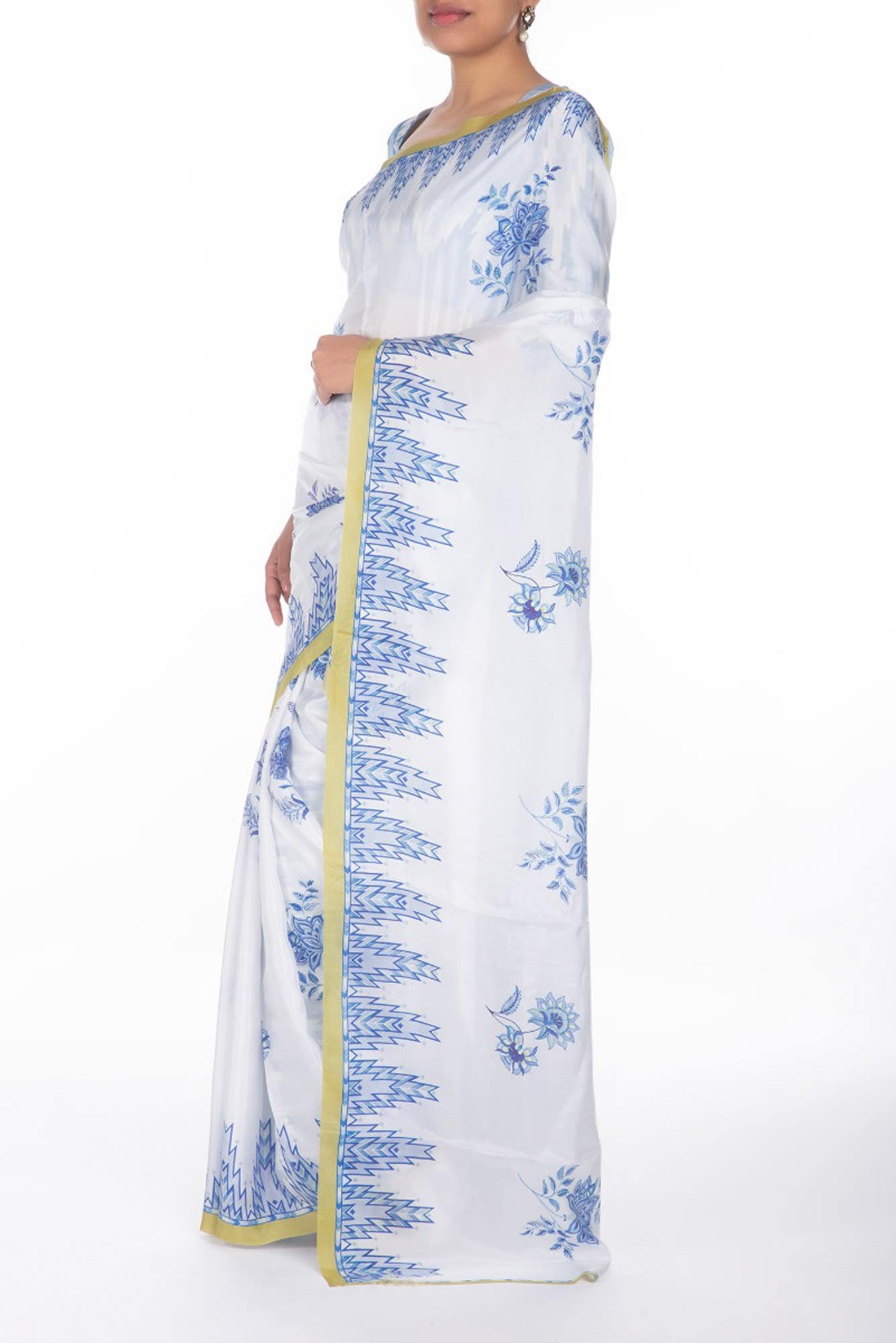 Sadhna White floral design saree from Chintz Collection, Designed by Nalli