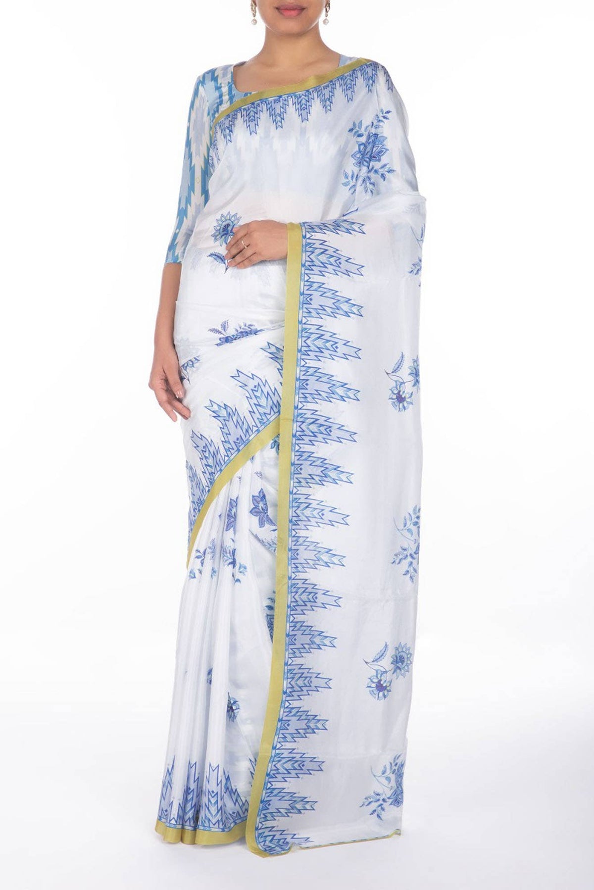 Sadhna White floral design saree from Chintz Collection, Designed by Nalli