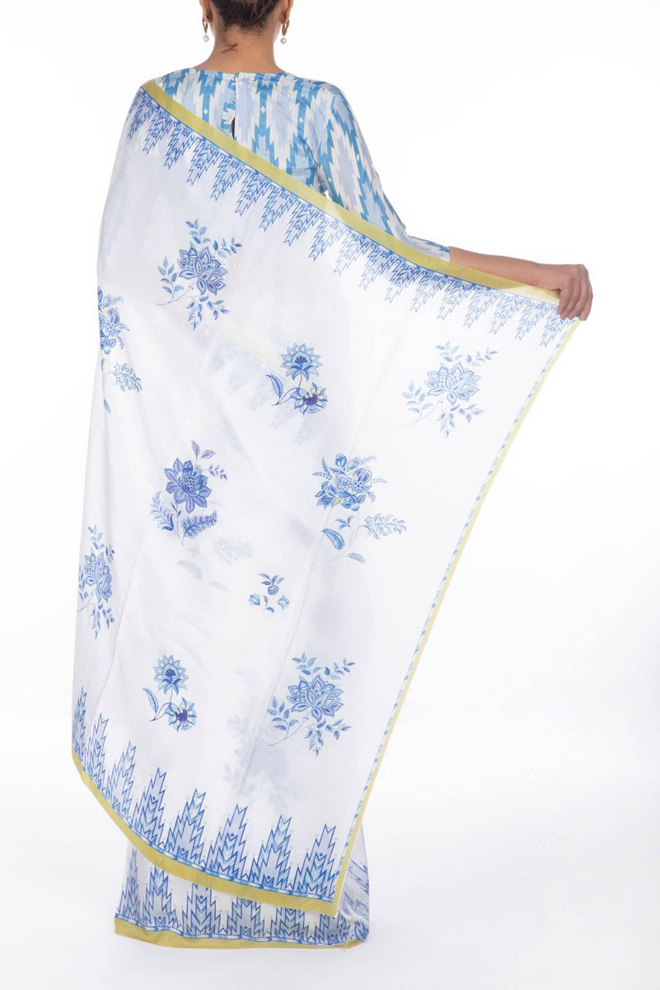 Sadhna White floral design saree from Chintz Collection, Designed by Nalli