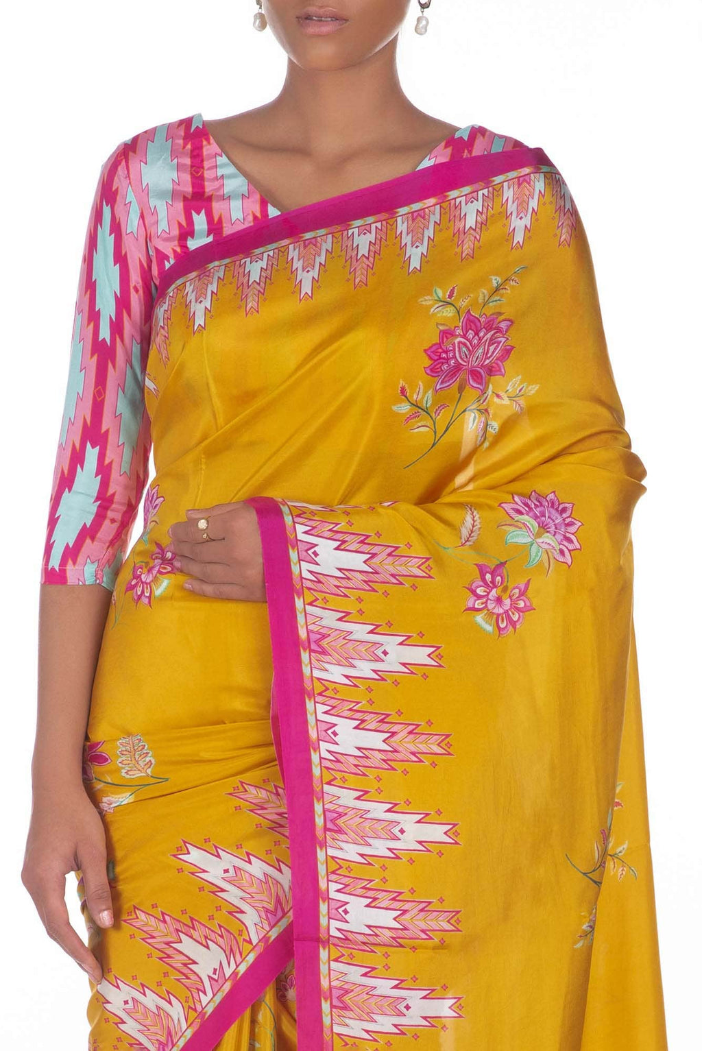 Sadhna Yellow floral design saree from Chintz Collection, Designed by Nalli