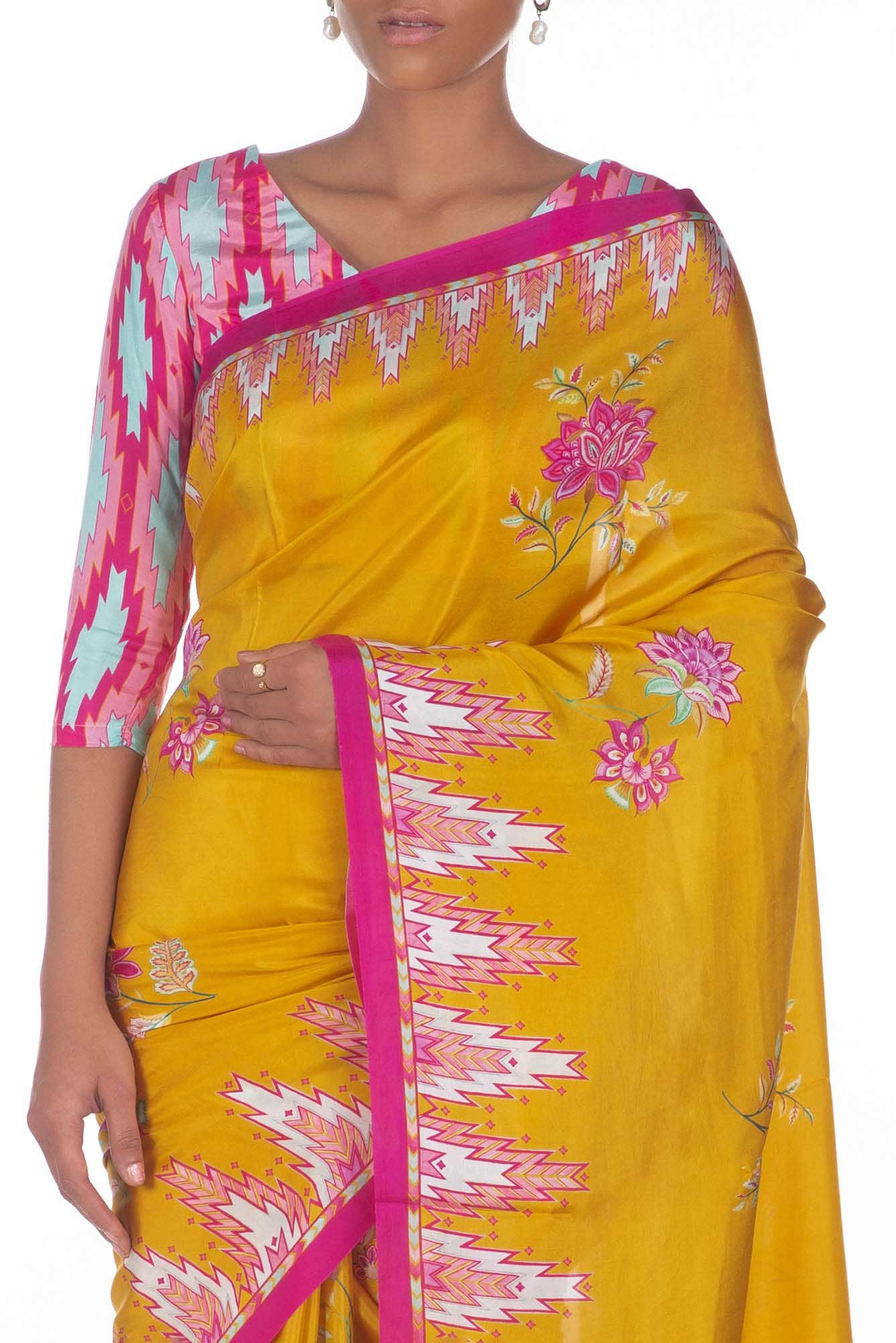 Sadhna Yellow floral design saree from Chintz Collection, Designed by Nalli