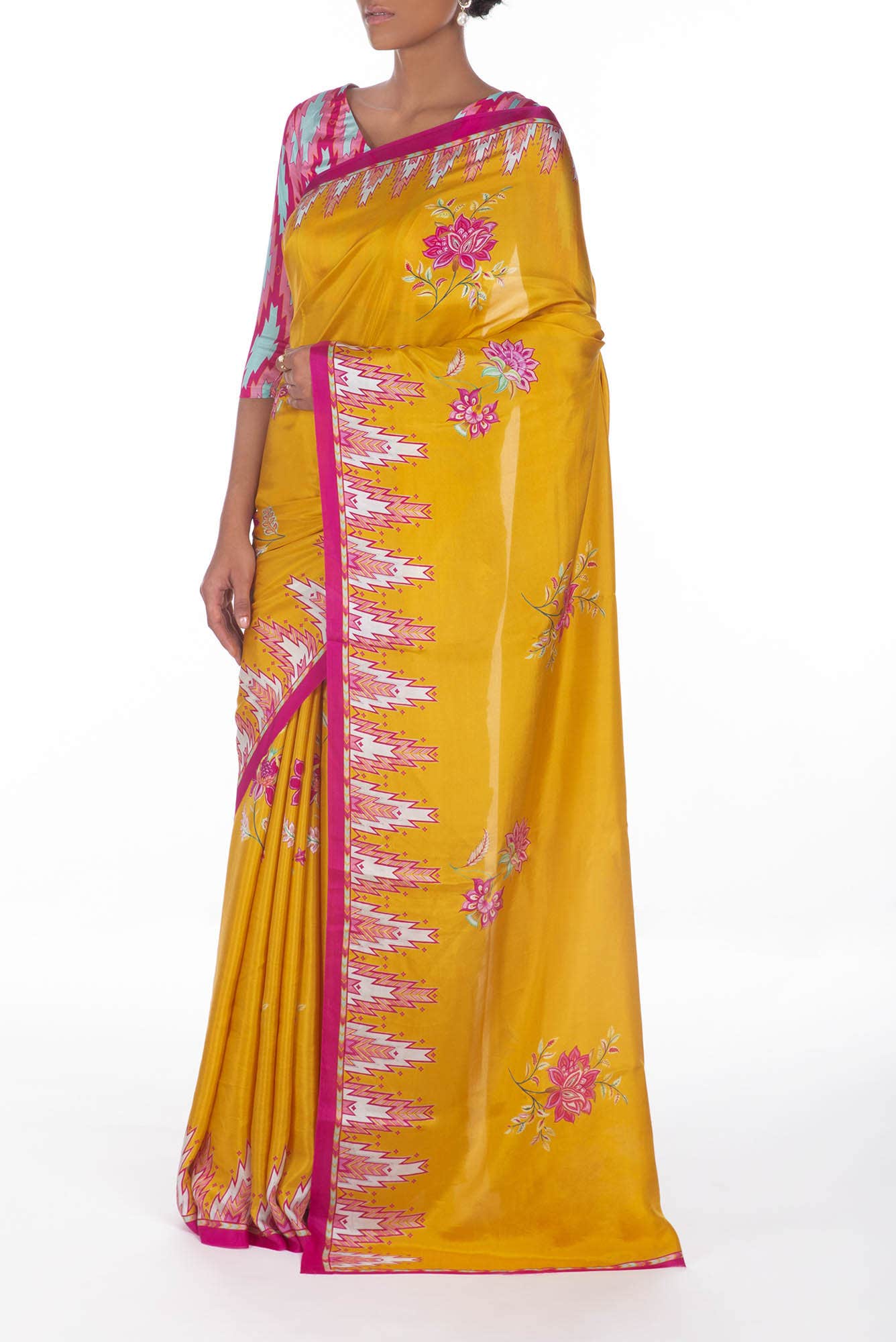Sadhna Yellow floral design saree from Chintz Collection, Designed by Nalli
