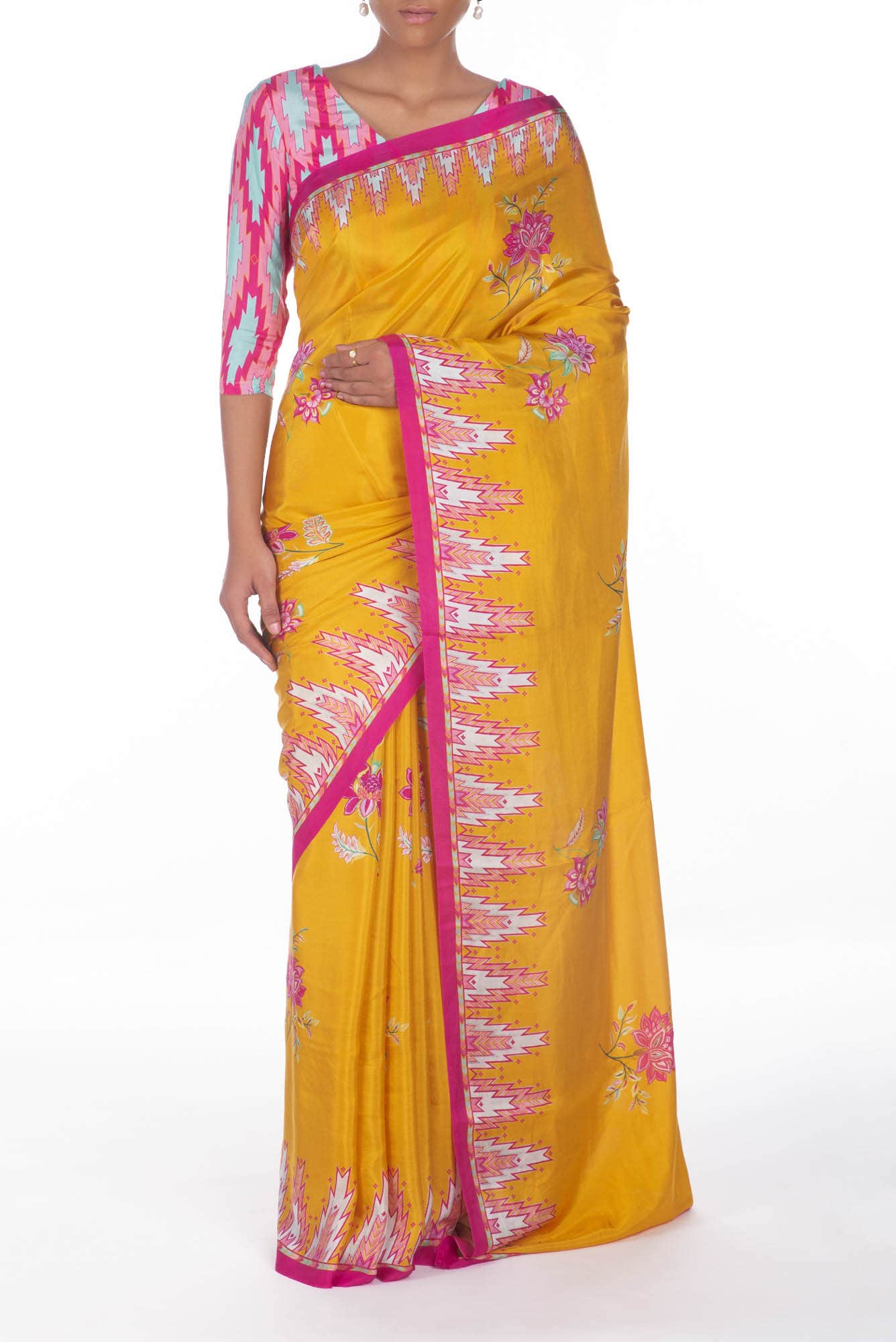 Sadhna Yellow floral design saree from Chintz Collection, Designed by Nalli