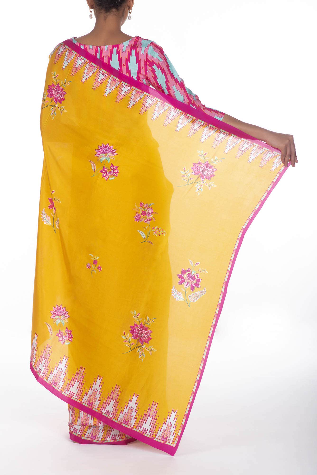 Sadhna Yellow floral design saree from Chintz Collection, Designed by Nalli