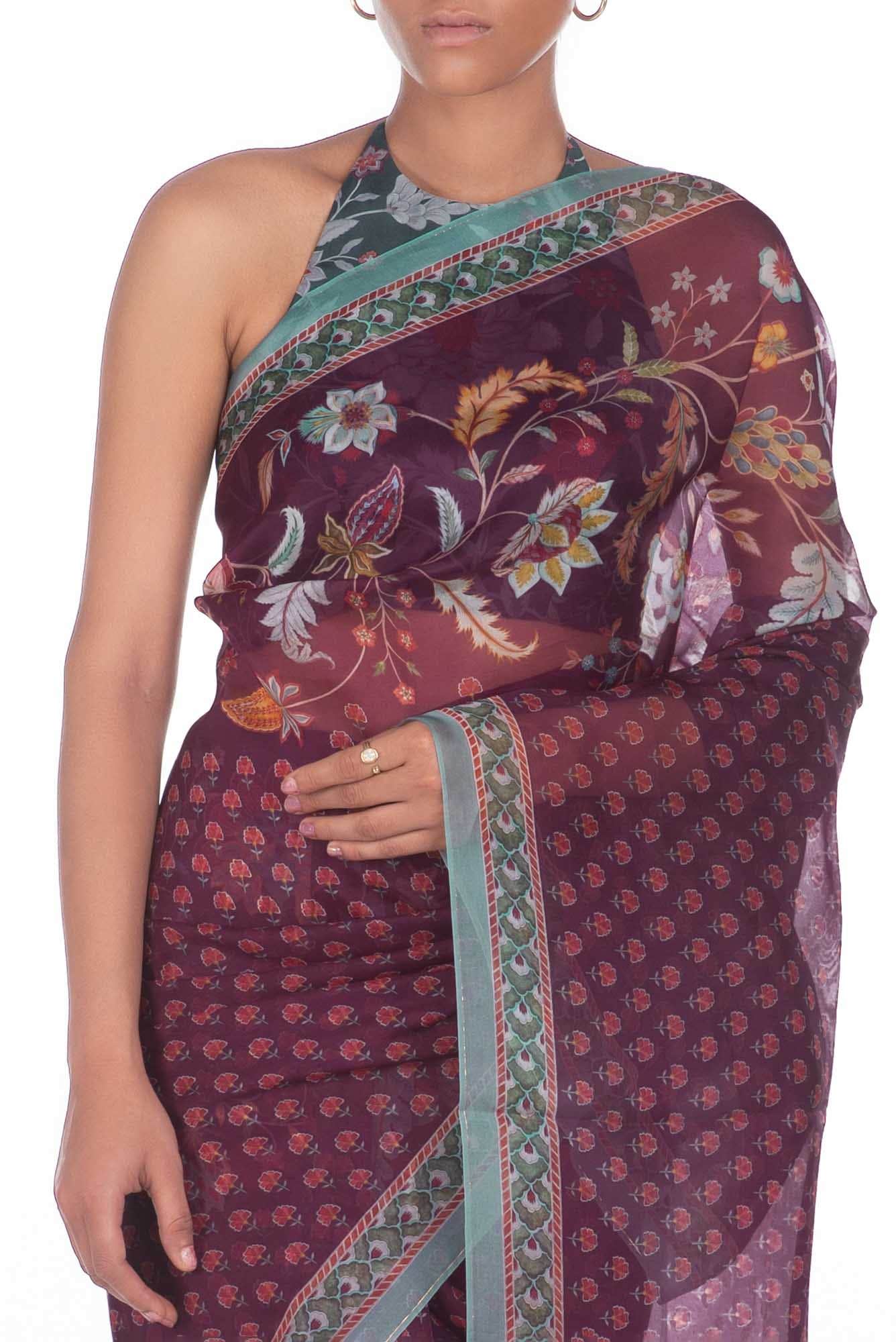 Pushpavalli Purple floral design saree from Chintz Collection, Designed by Nalli