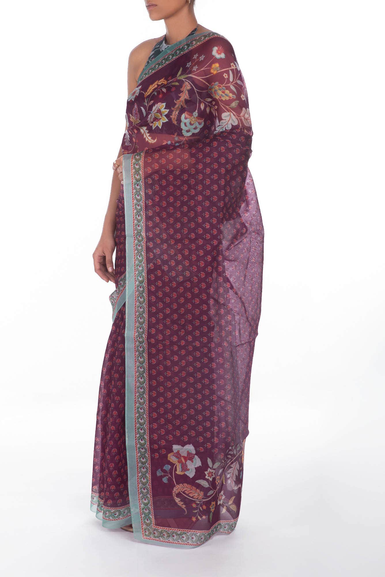 Pushpavalli Purple floral design saree from Chintz Collection, Designed by Nalli