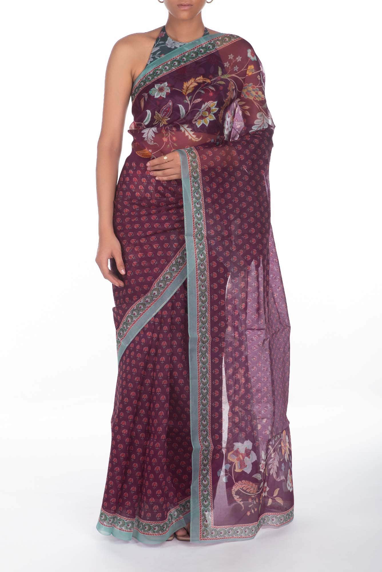 Pushpavalli Purple floral design saree from Chintz Collection, Designed by Nalli