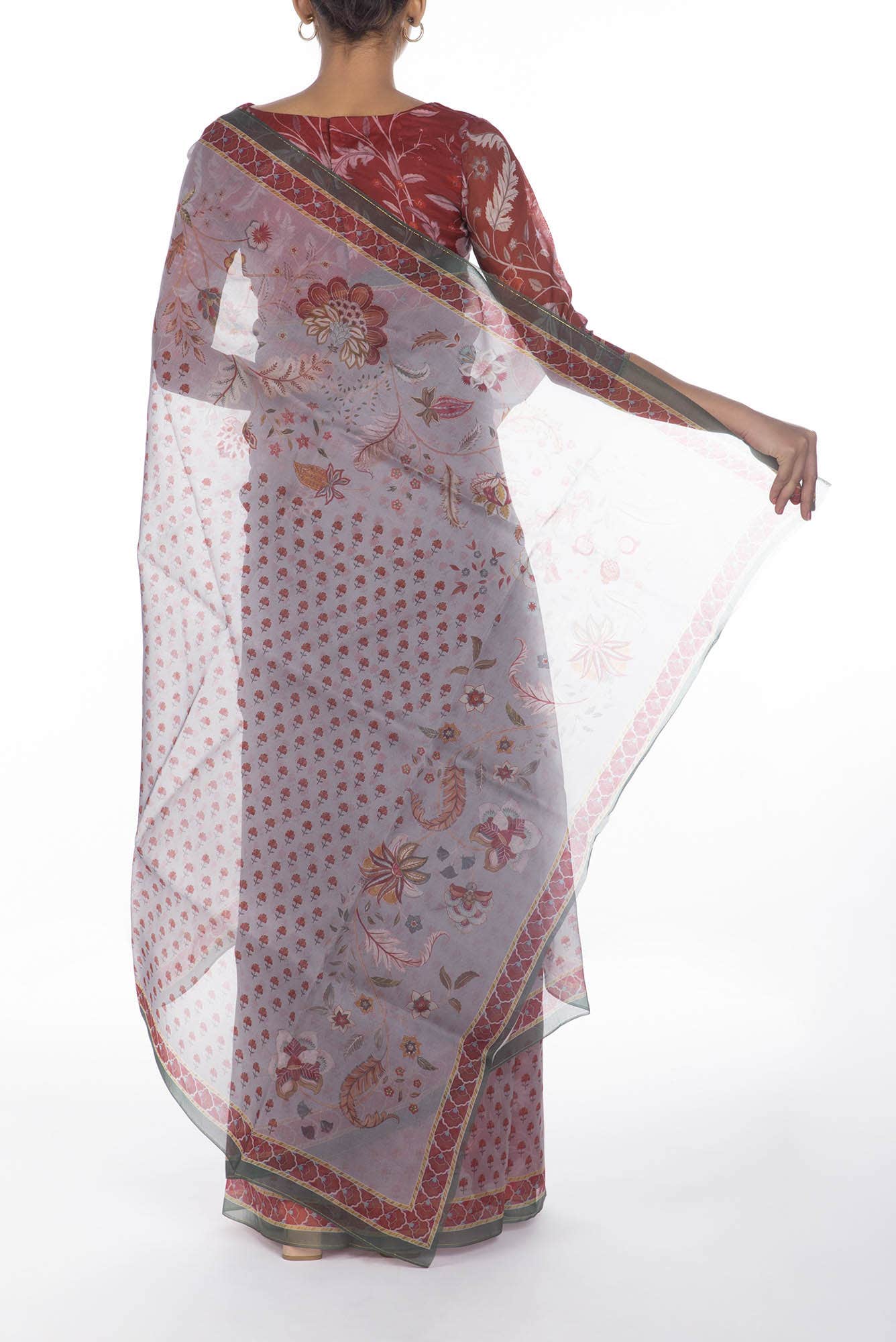 Pushpavalli Grey floral design saree from Chintz Collection, Designed by Nalli