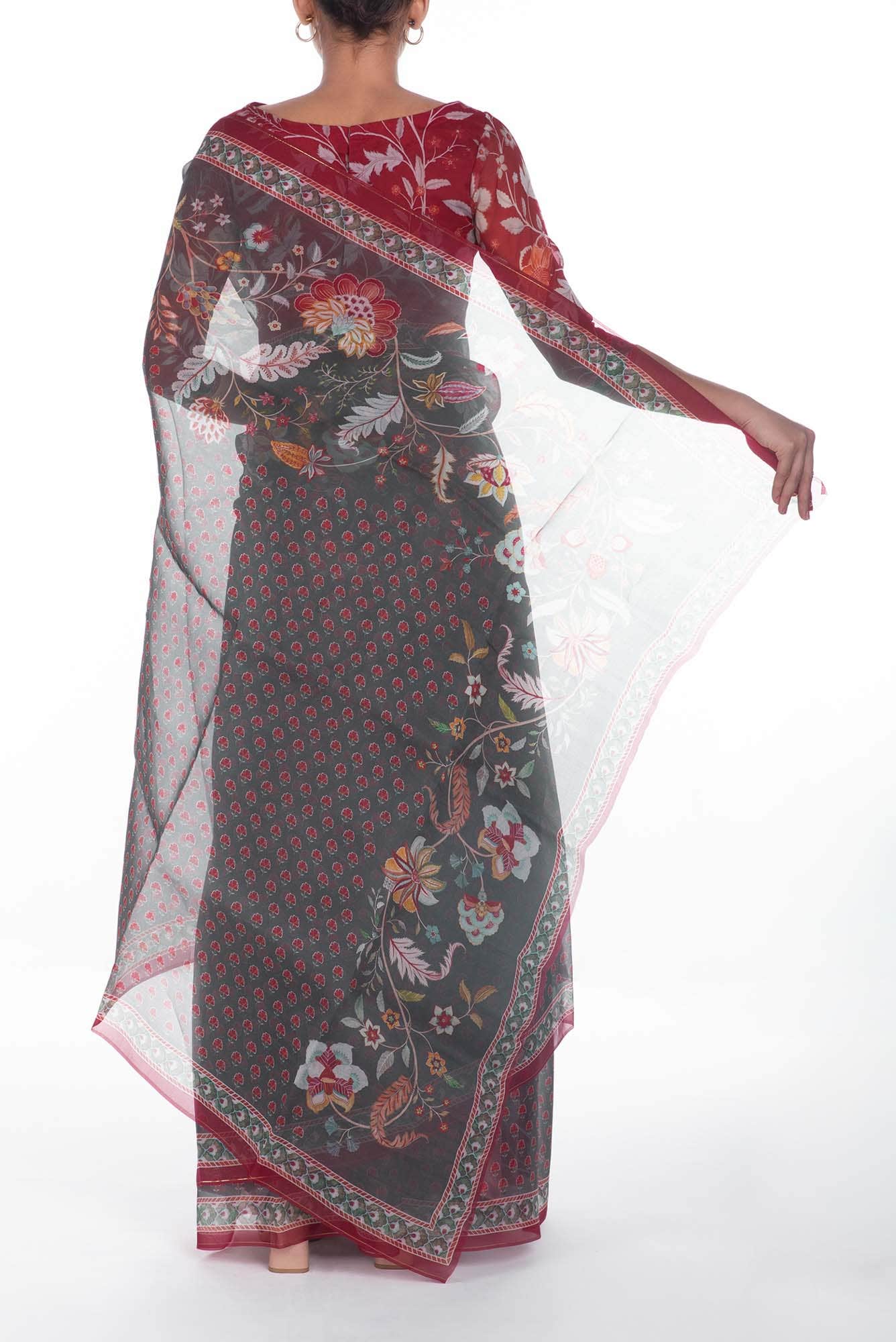Pushpavalli Grey floral design saree from Chintz Collection, Designed by Nalli
