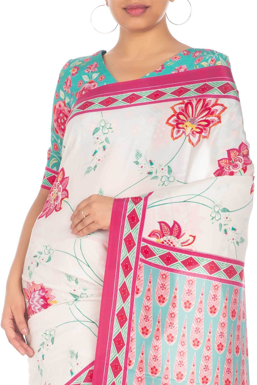 Lata Off White floral design saree from Chintz Collection, Designed by Nalli