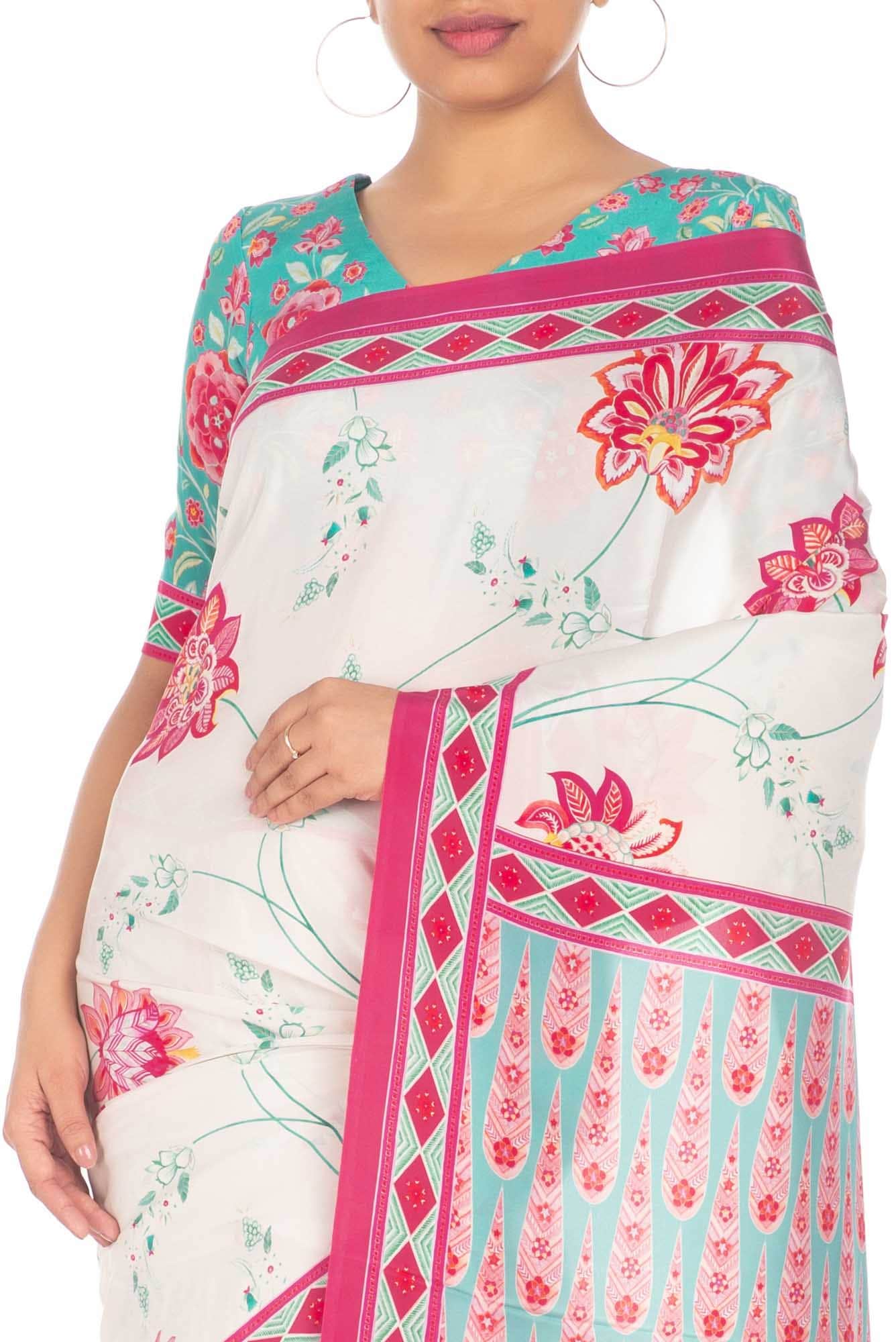 Lata Off White floral design saree from Chintz Collection, Designed by Nalli