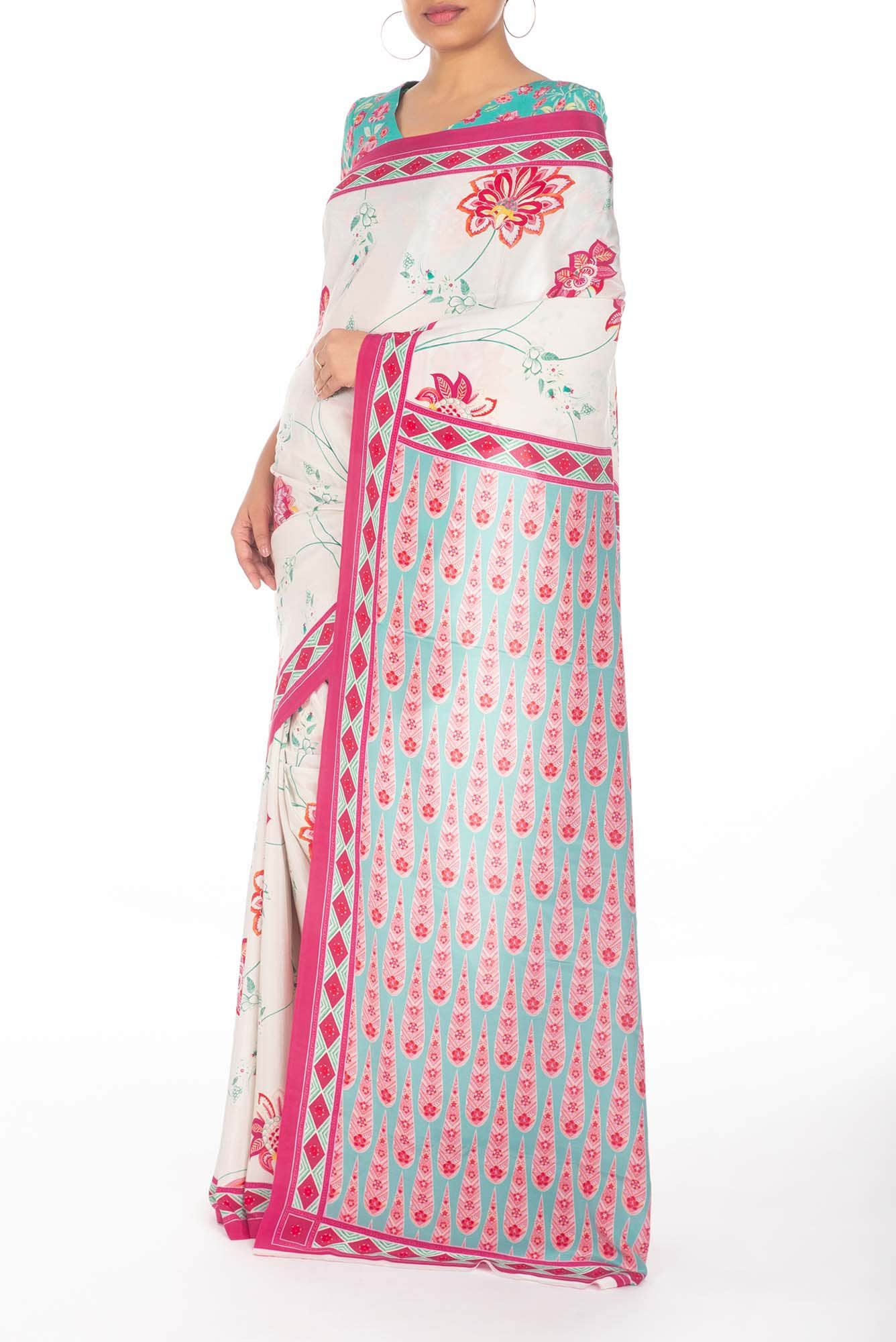 Lata Off White floral design saree from Chintz Collection, Designed by Nalli