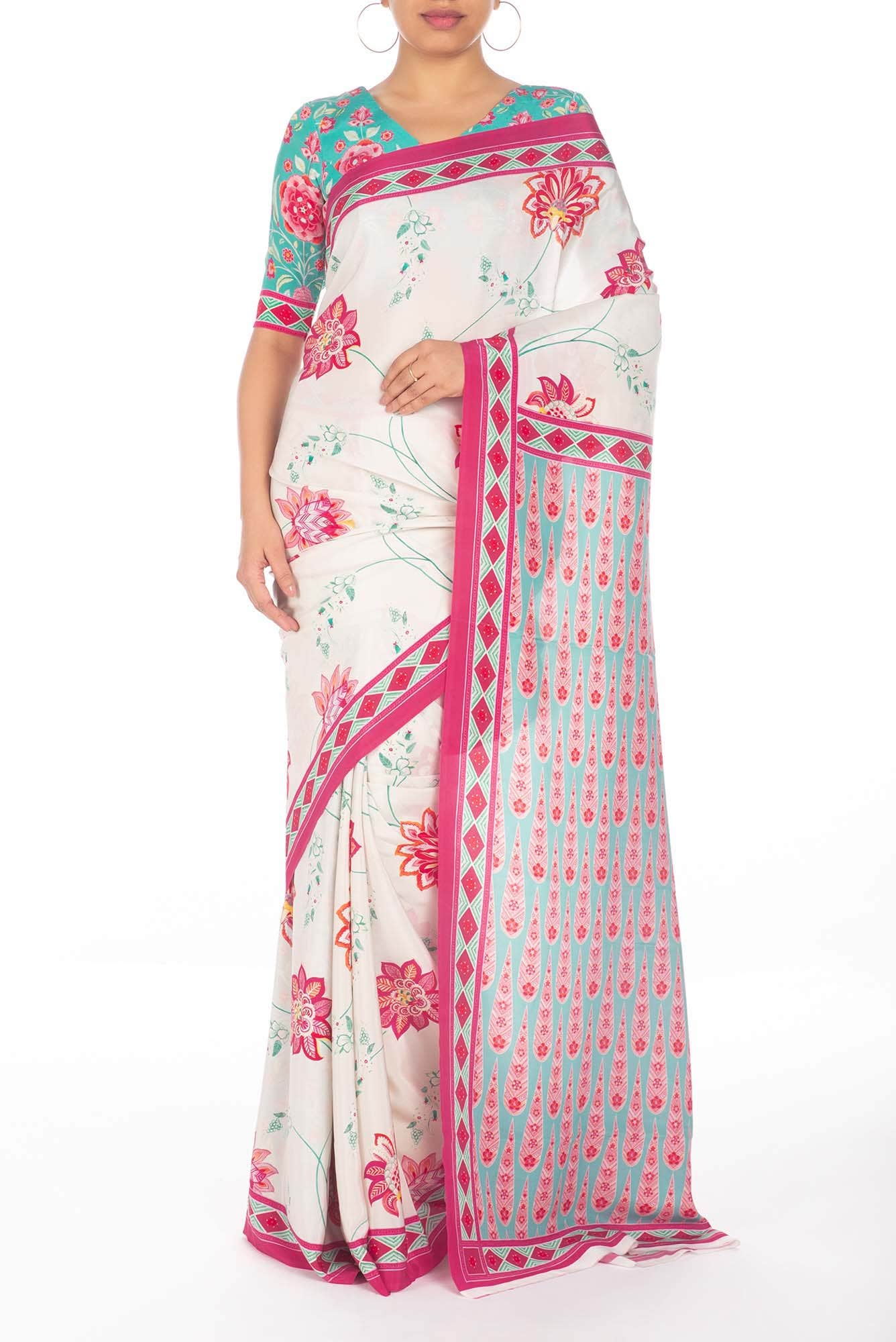 Lata Off White floral design saree from Chintz Collection, Designed by Nalli