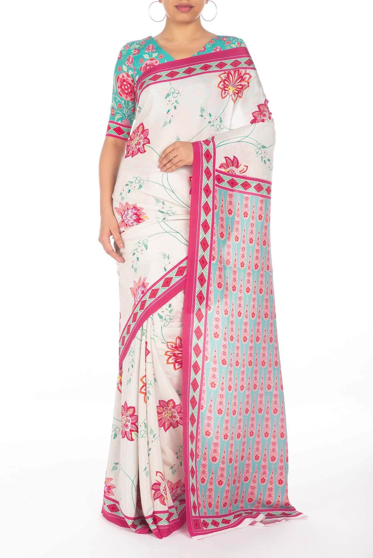 Lata Off White floral design saree from Chintz Collection, Designed by Nalli
