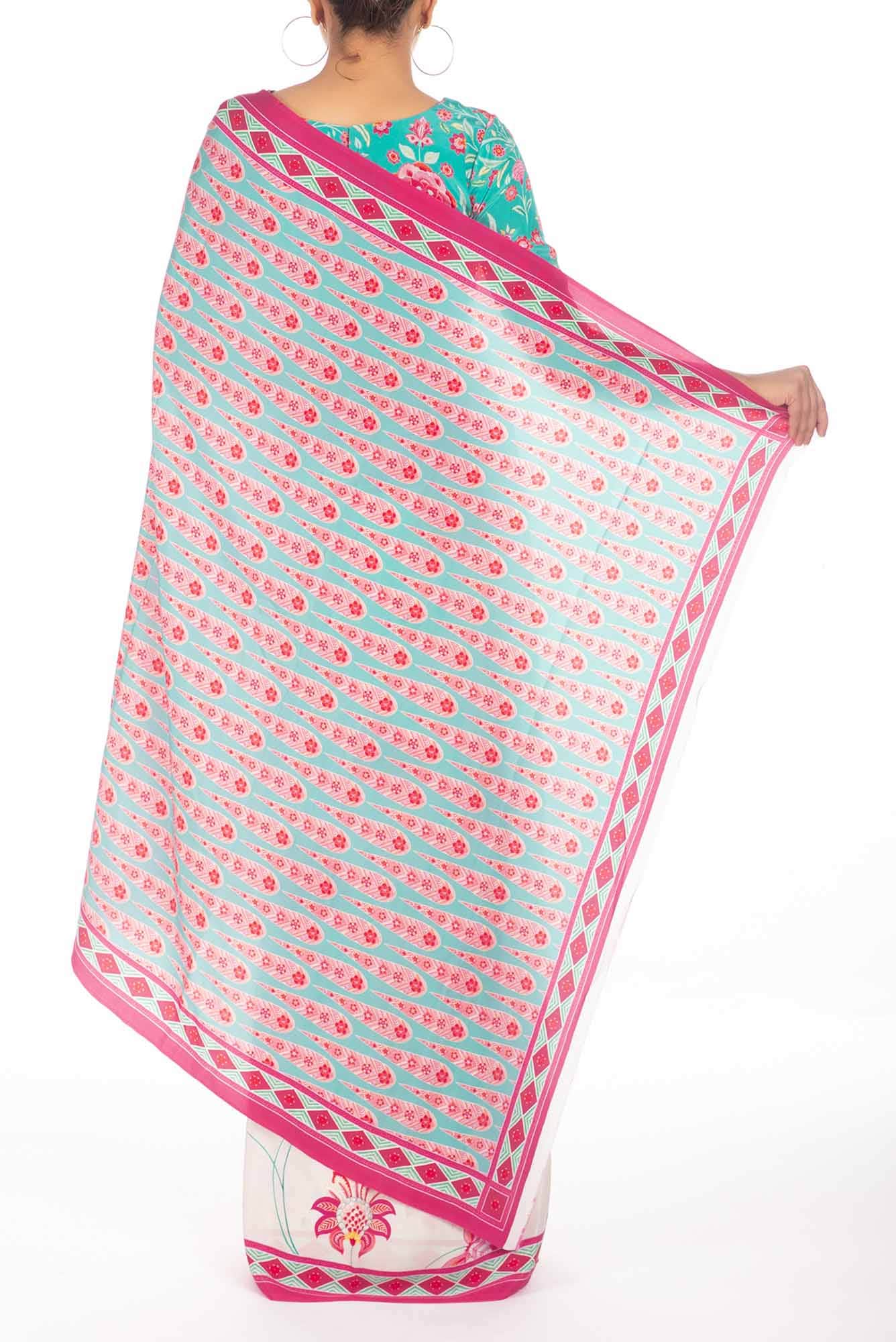 Lata Off White floral design saree from Chintz Collection, Designed by Nalli