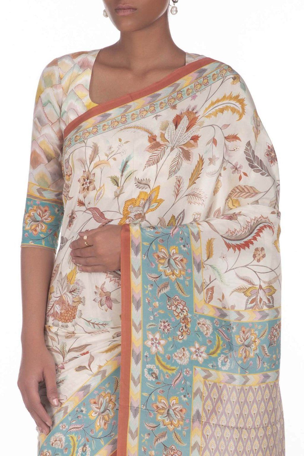 Bagicha Cream floral design saree from Chintz Collection, Designed by Nalli