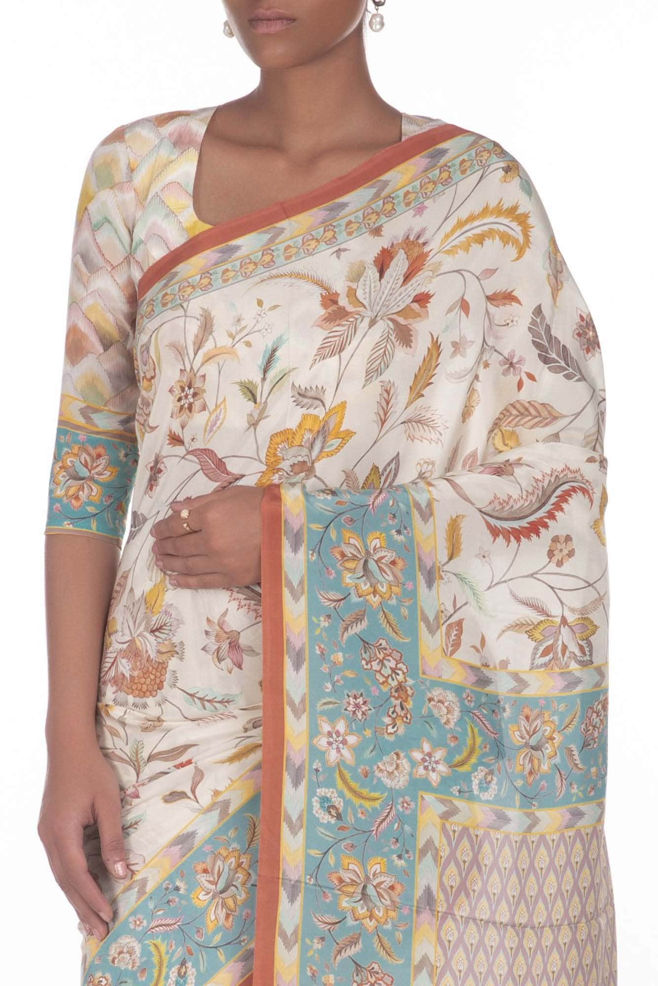 Bagicha Cream floral design saree from Chintz Collection, Designed by Nalli