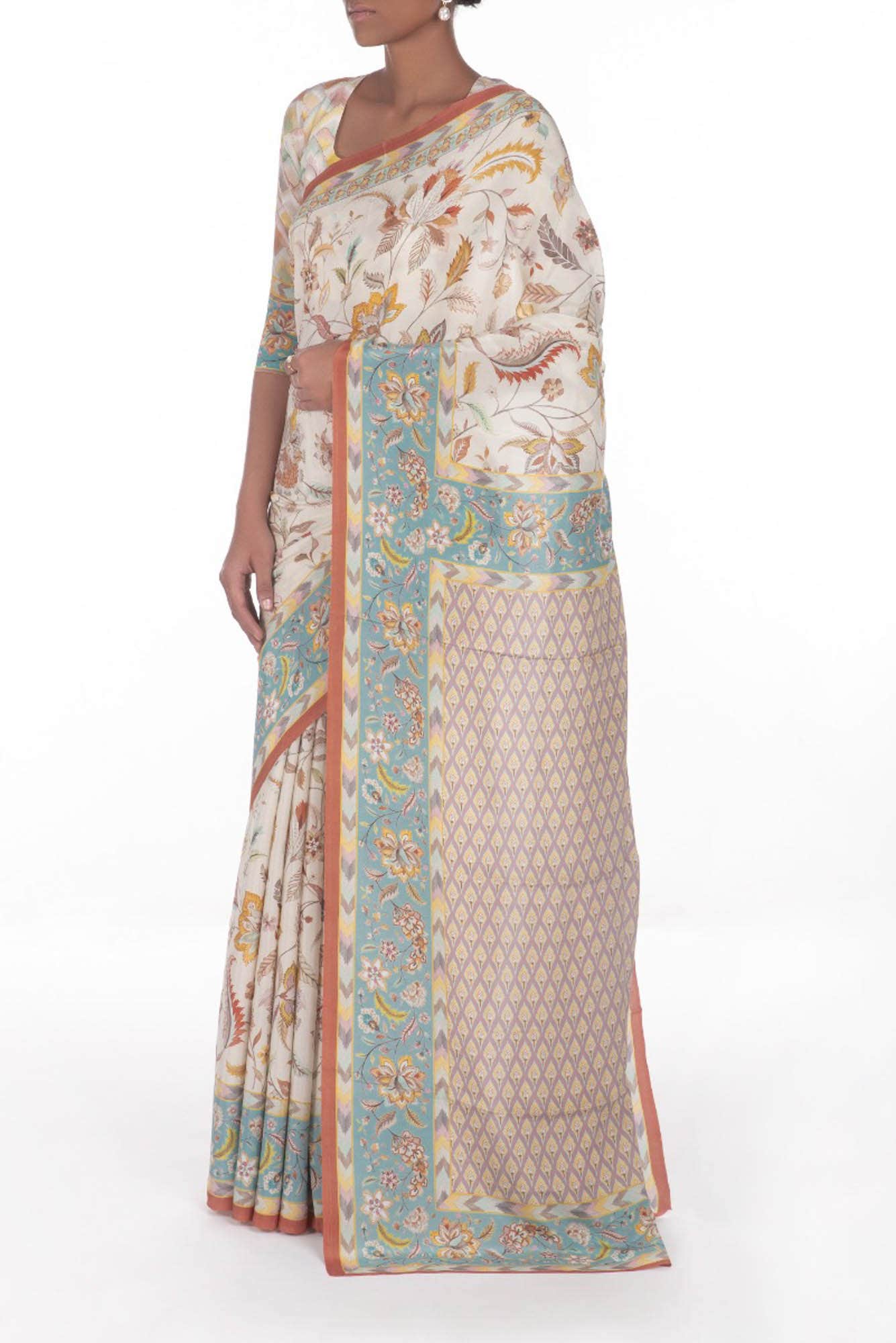 Bagicha Cream floral design saree from Chintz Collection, Designed by Nalli