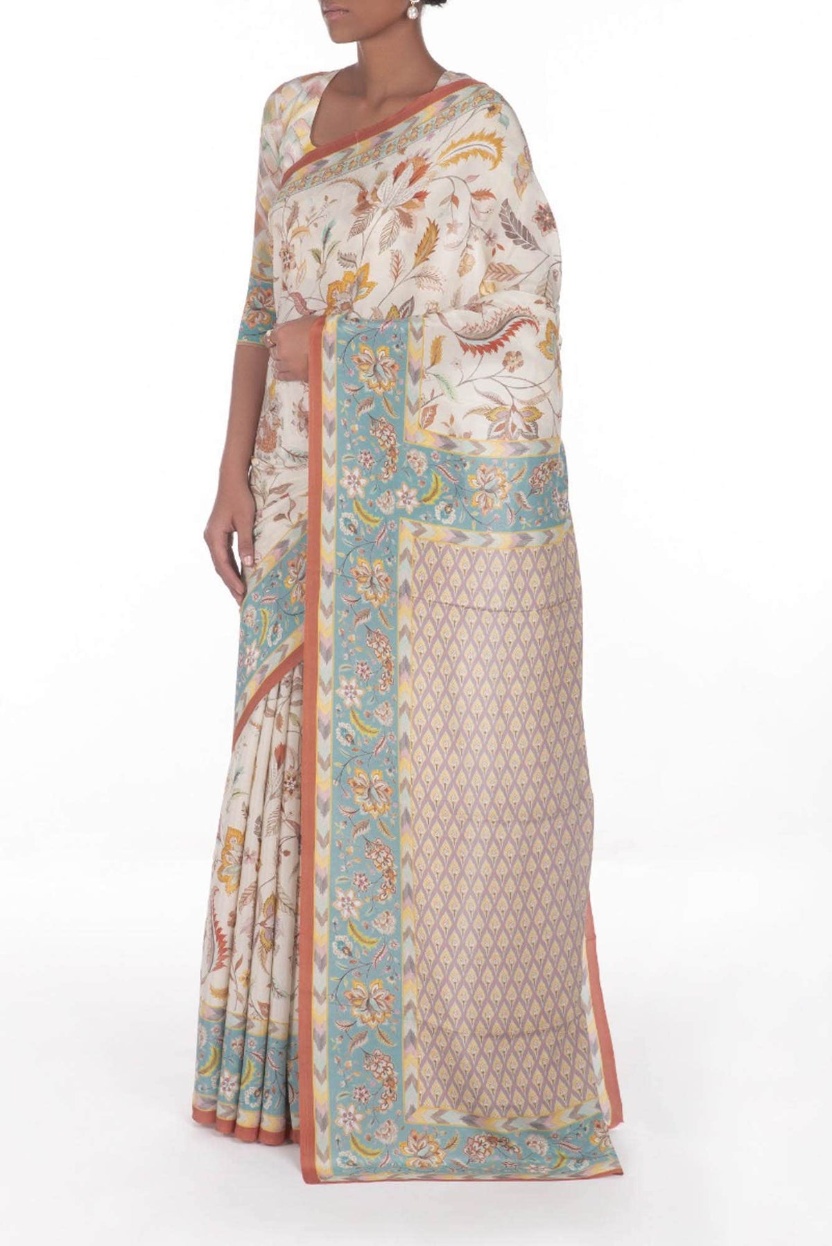 Bagicha Cream floral design saree from Chintz Collection, Designed by Nalli