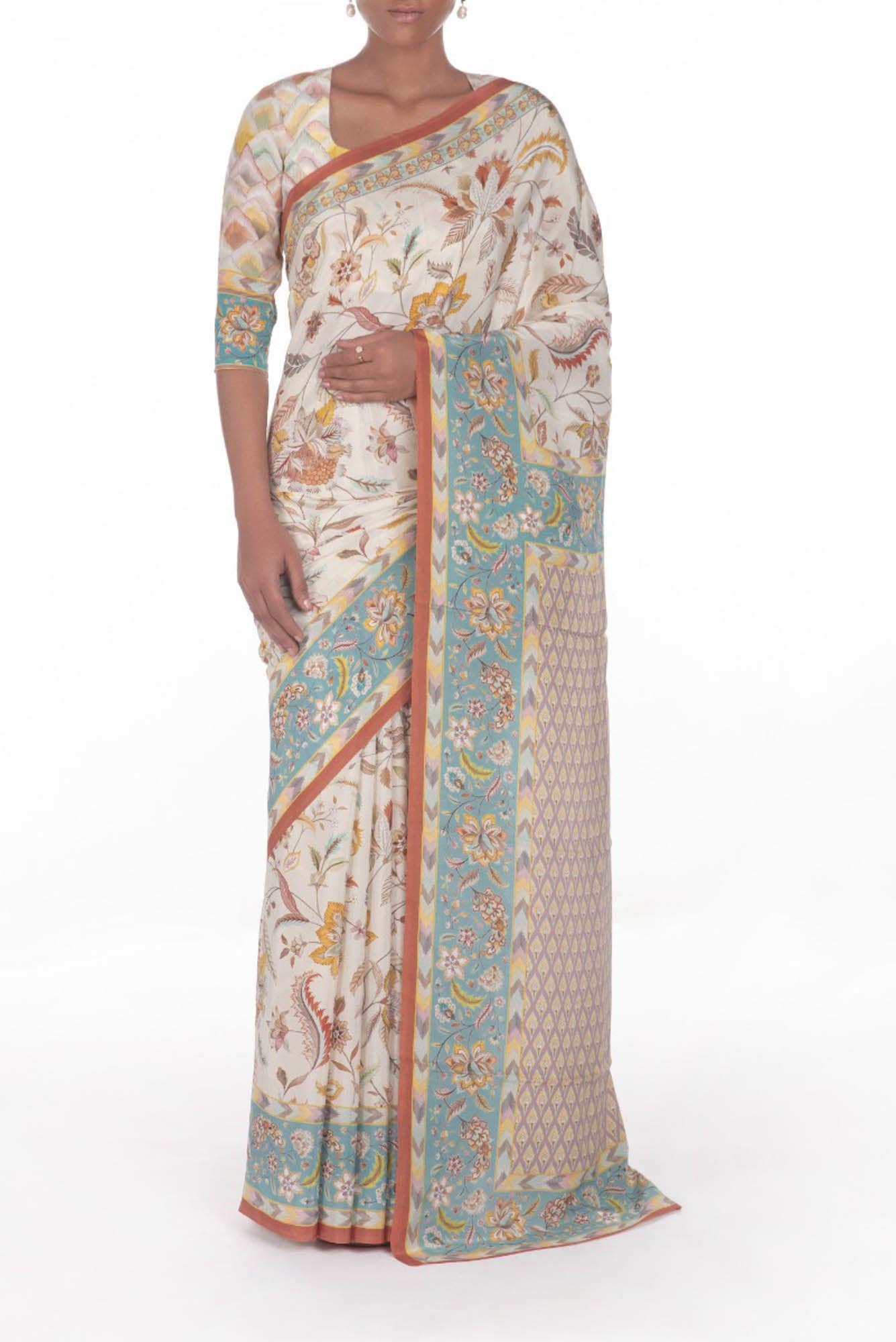 Bagicha Cream floral design saree from Chintz Collection, Designed by Nalli
