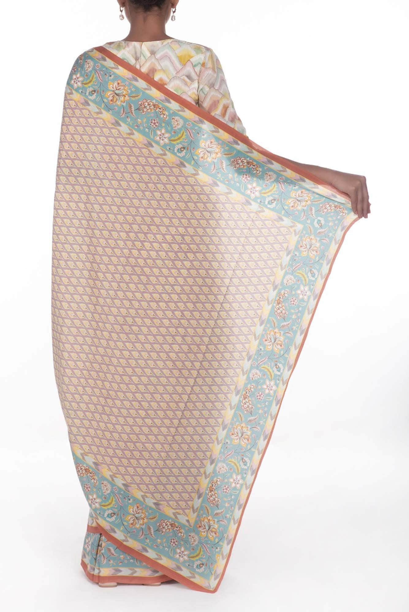 Bagicha Cream floral design saree from Chintz Collection, Designed by Nalli