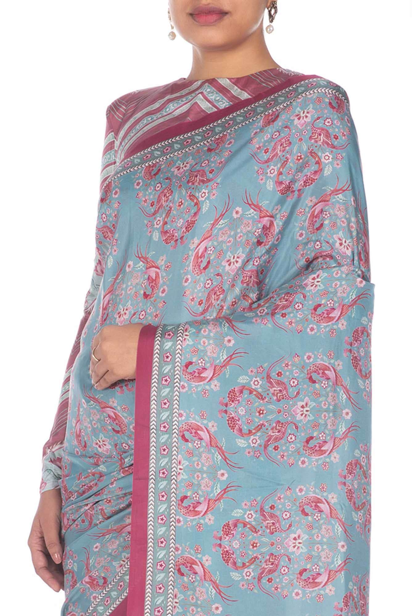Premika Light Turquoise floral design saree from Chintz Collection, Designed by Nalli