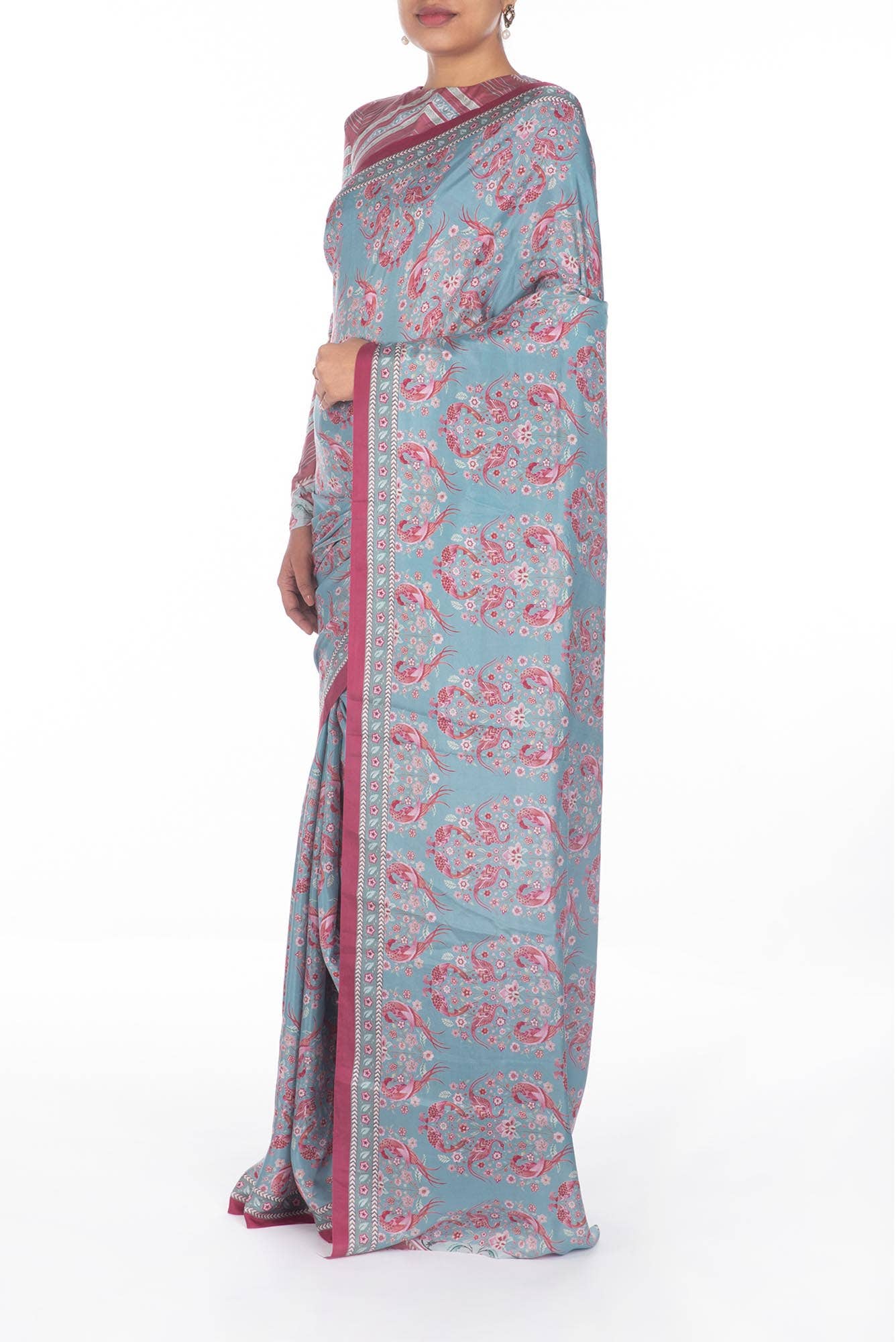 Premika Light Turquoise floral design saree from Chintz Collection, Designed by Nalli
