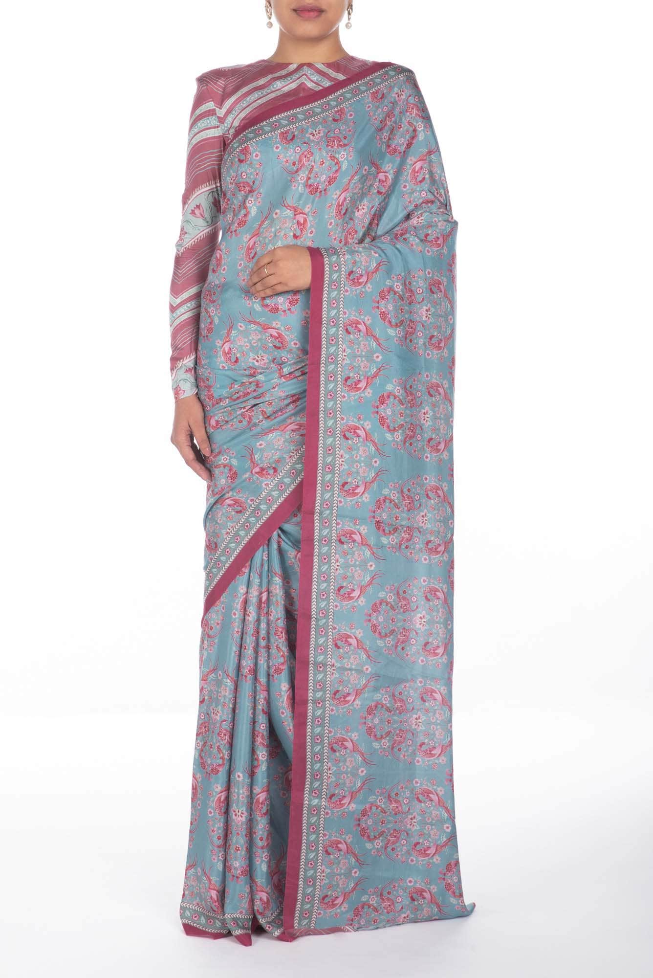 Premika Light Turquoise floral design saree from Chintz Collection, Designed by Nalli