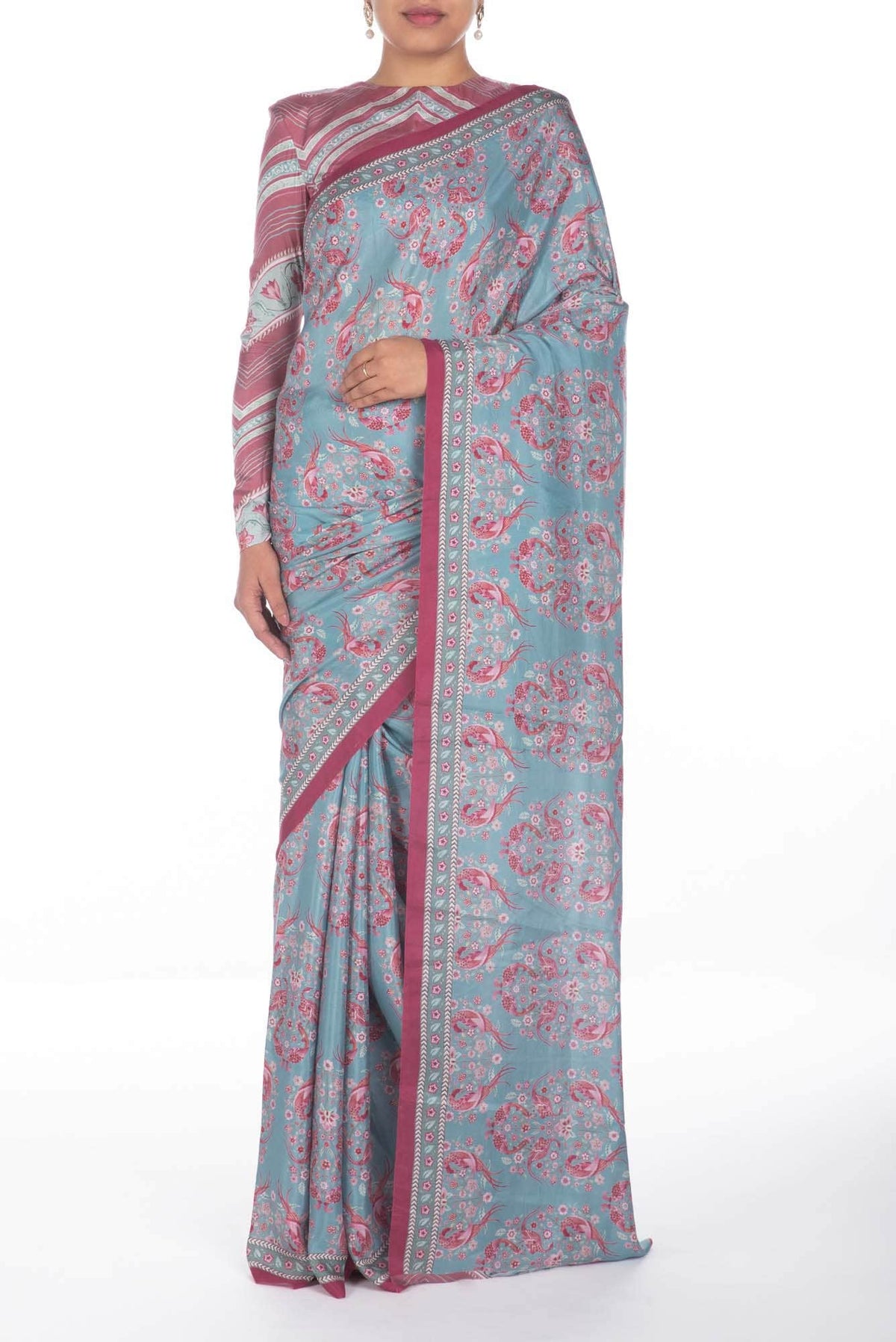 Premika Light Turquoise floral design saree from Chintz Collection, Designed by Nalli