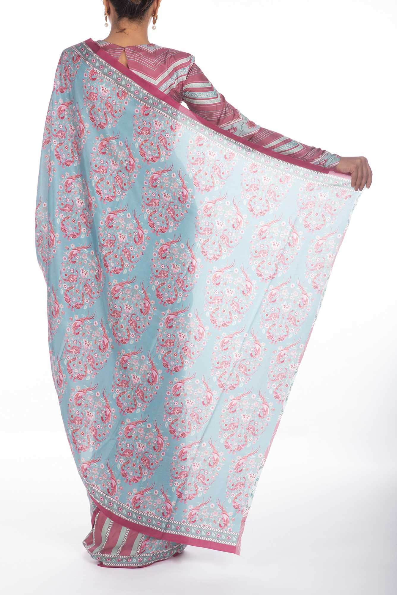 Premika Light Turquoise floral design saree from Chintz Collection, Designed by Nalli