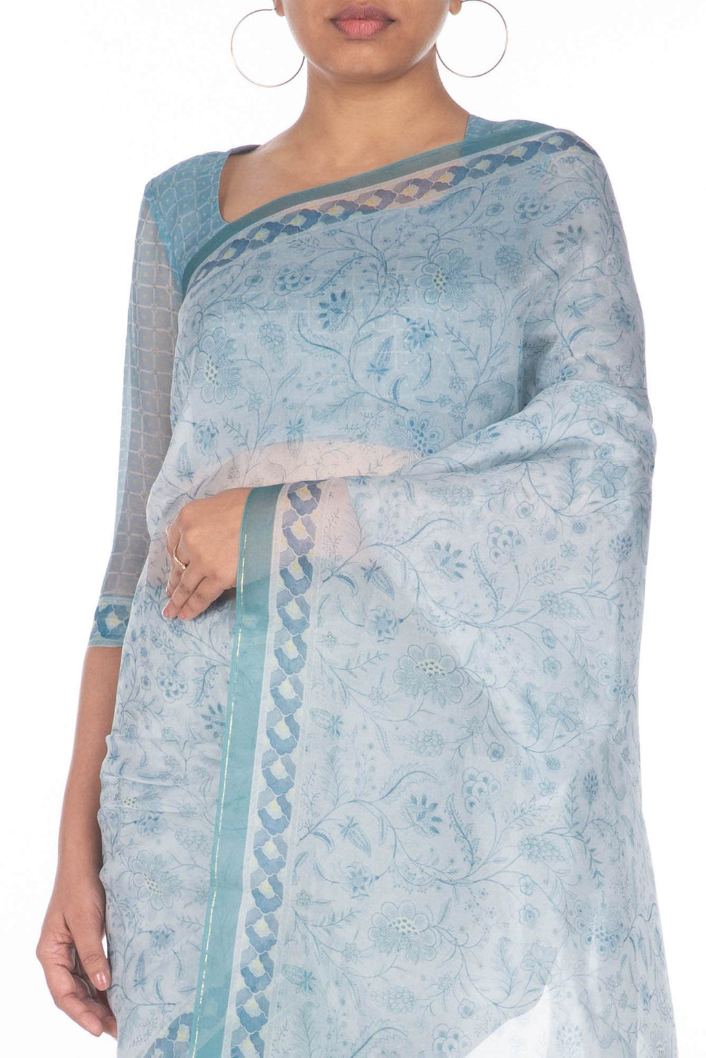 Guldasta Light Blue floral design saree from Chintz Collection, Designed by Nalli