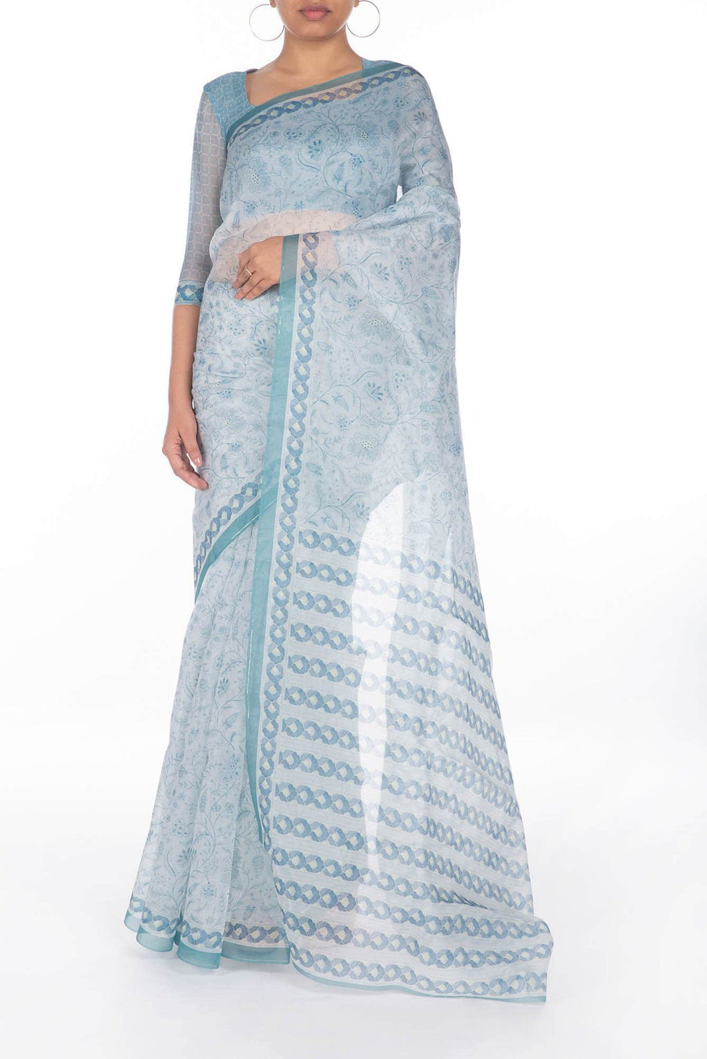 Guldasta Light Blue floral design saree from Chintz Collection, Designed by Nalli