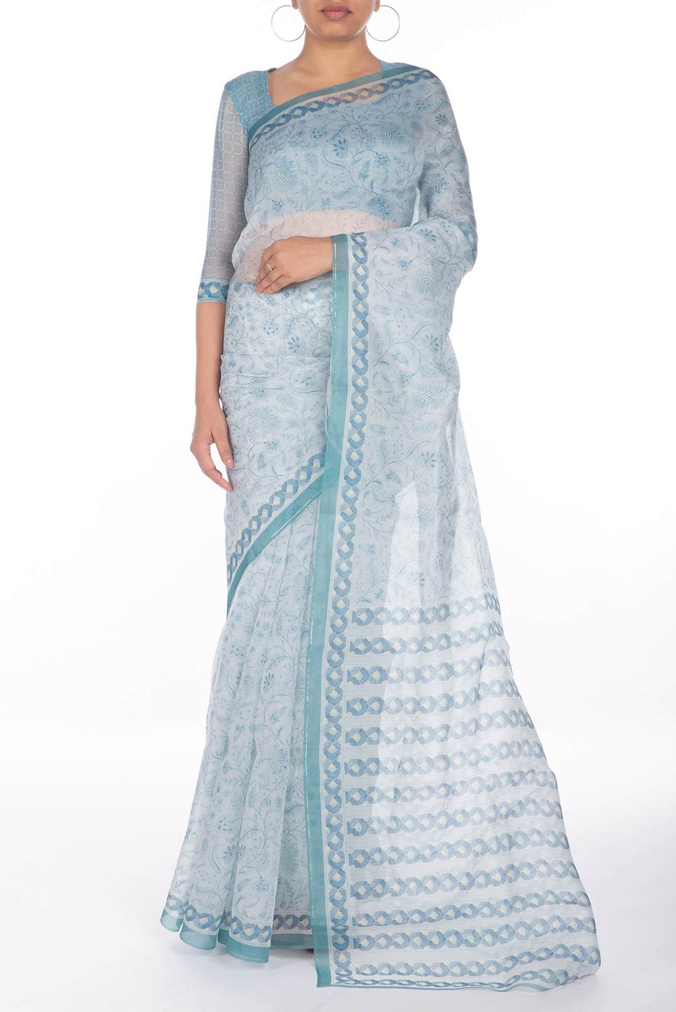 Guldasta Light Blue floral design saree from Chintz Collection, Designed by Nalli