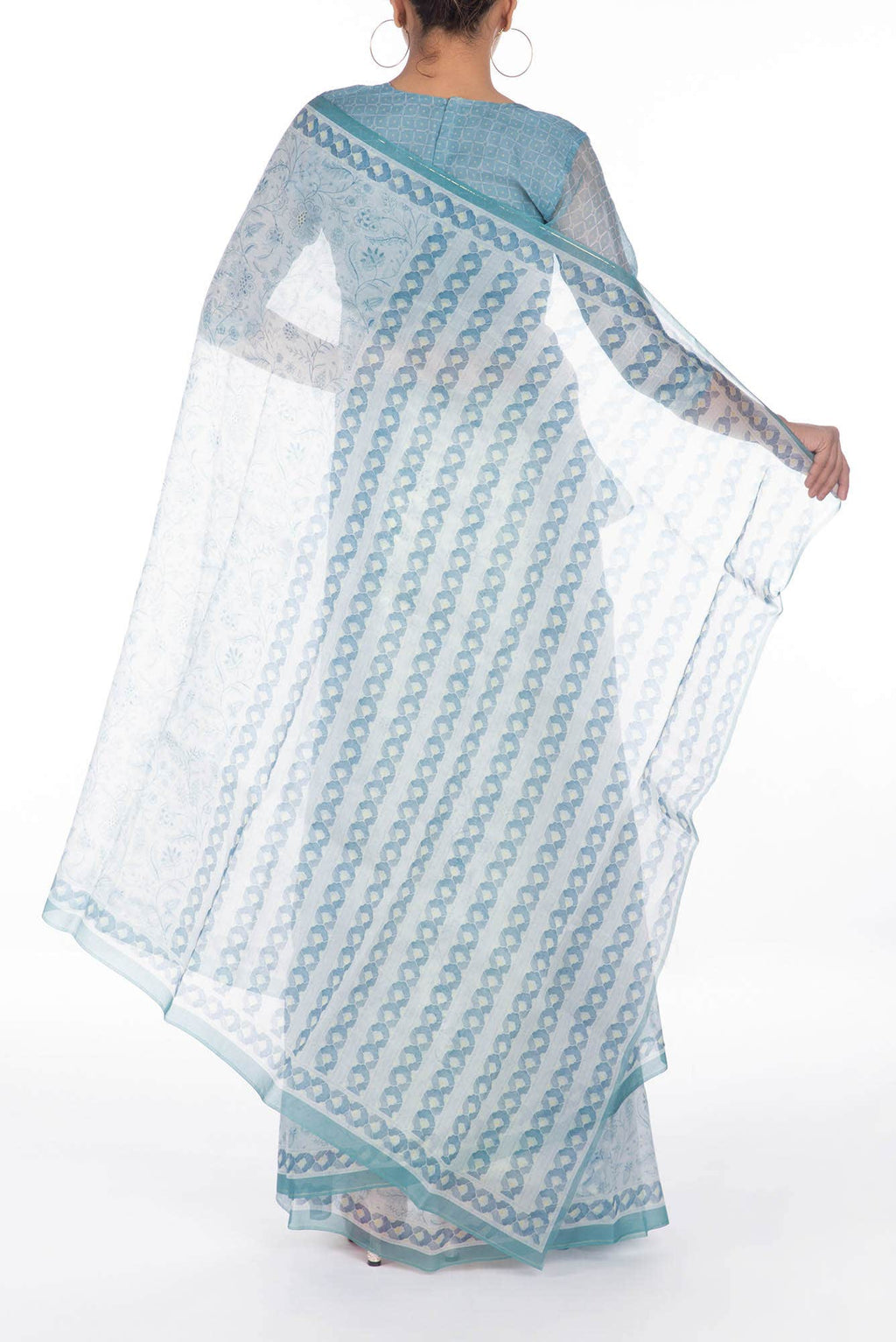 Guldasta Light Blue floral design saree from Chintz Collection, Designed by Nalli