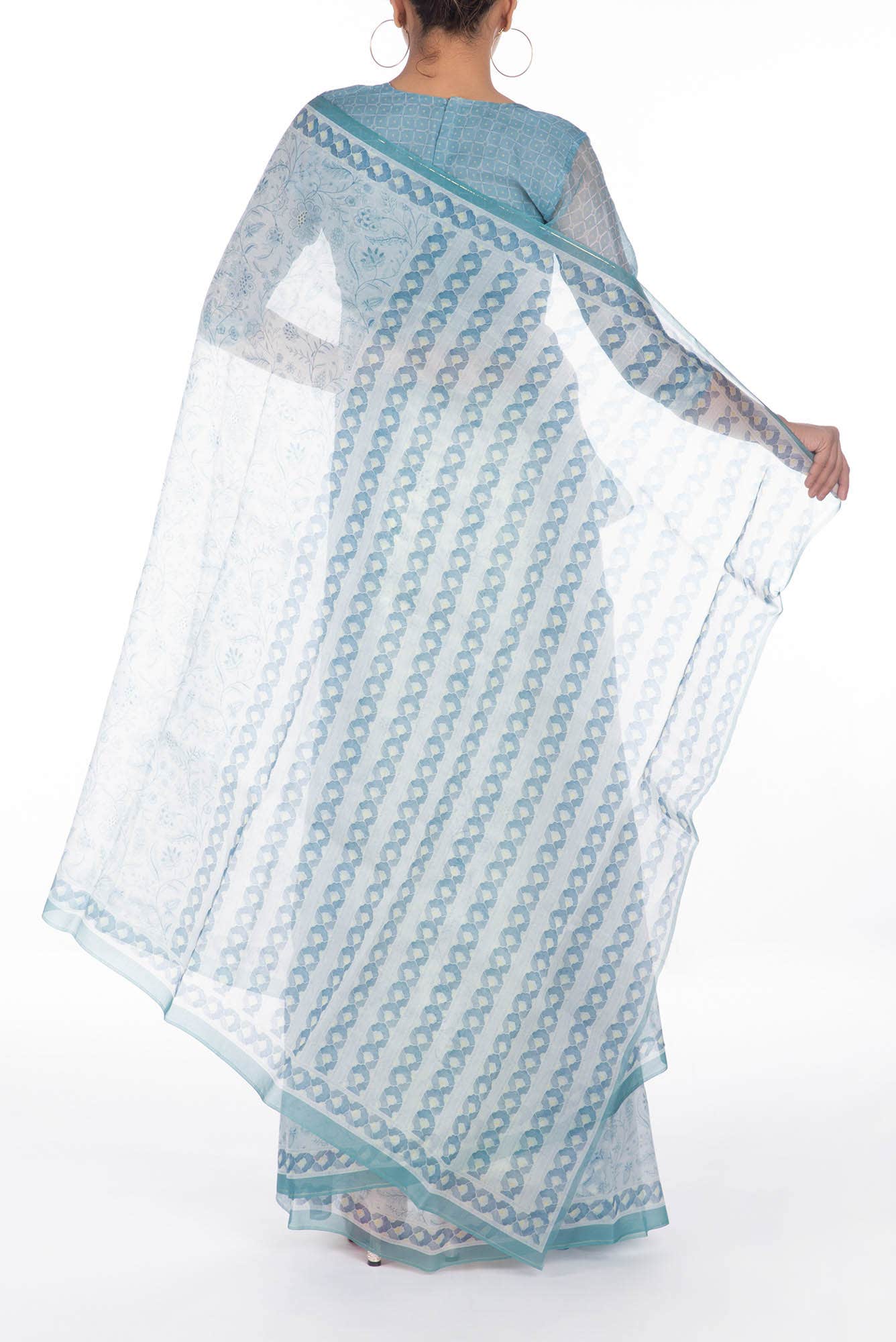Guldasta Light Blue floral design saree from Chintz Collection, Designed by Nalli