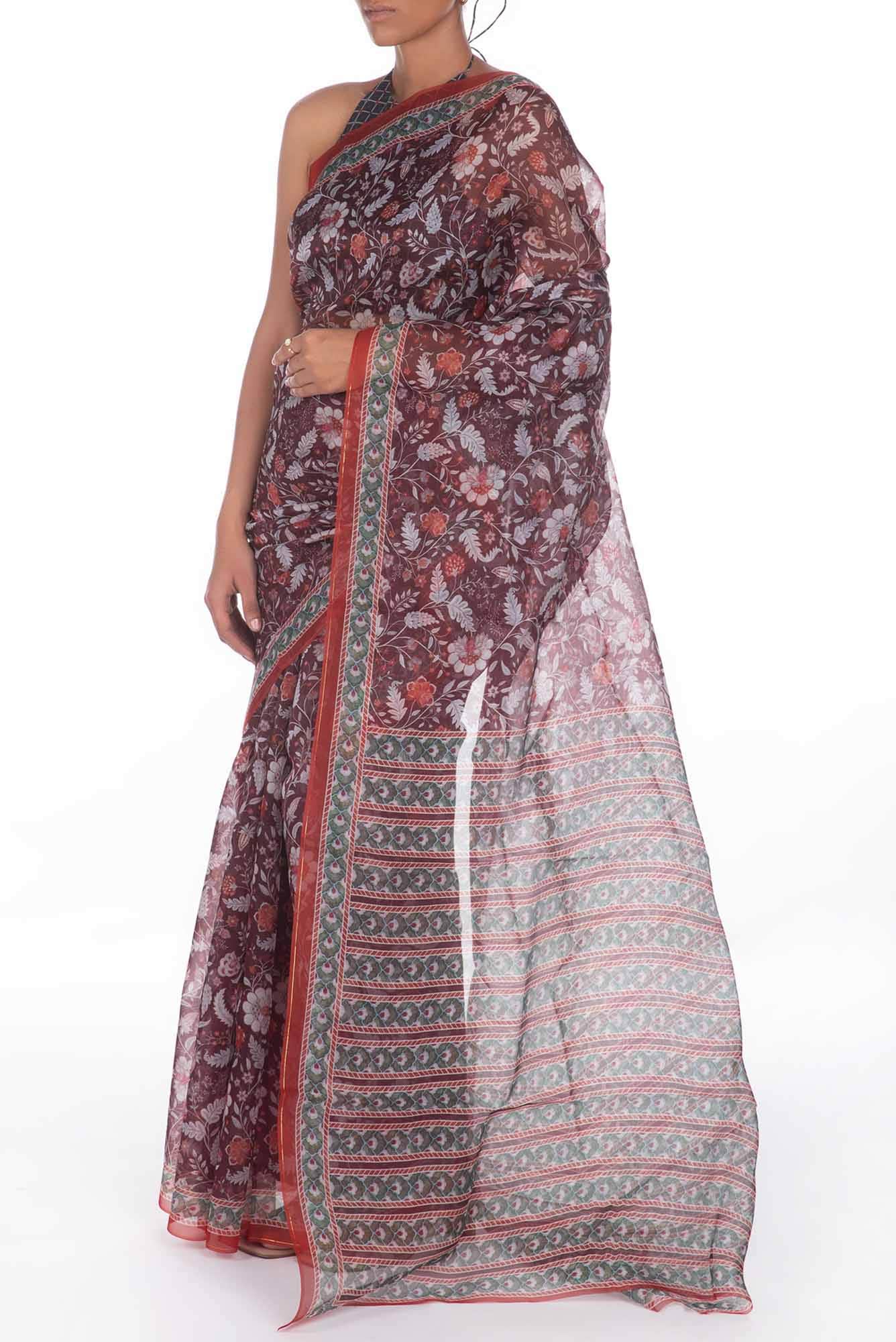 Guldasta Brown floral design saree from Chintz Collection, Designed by Nalli