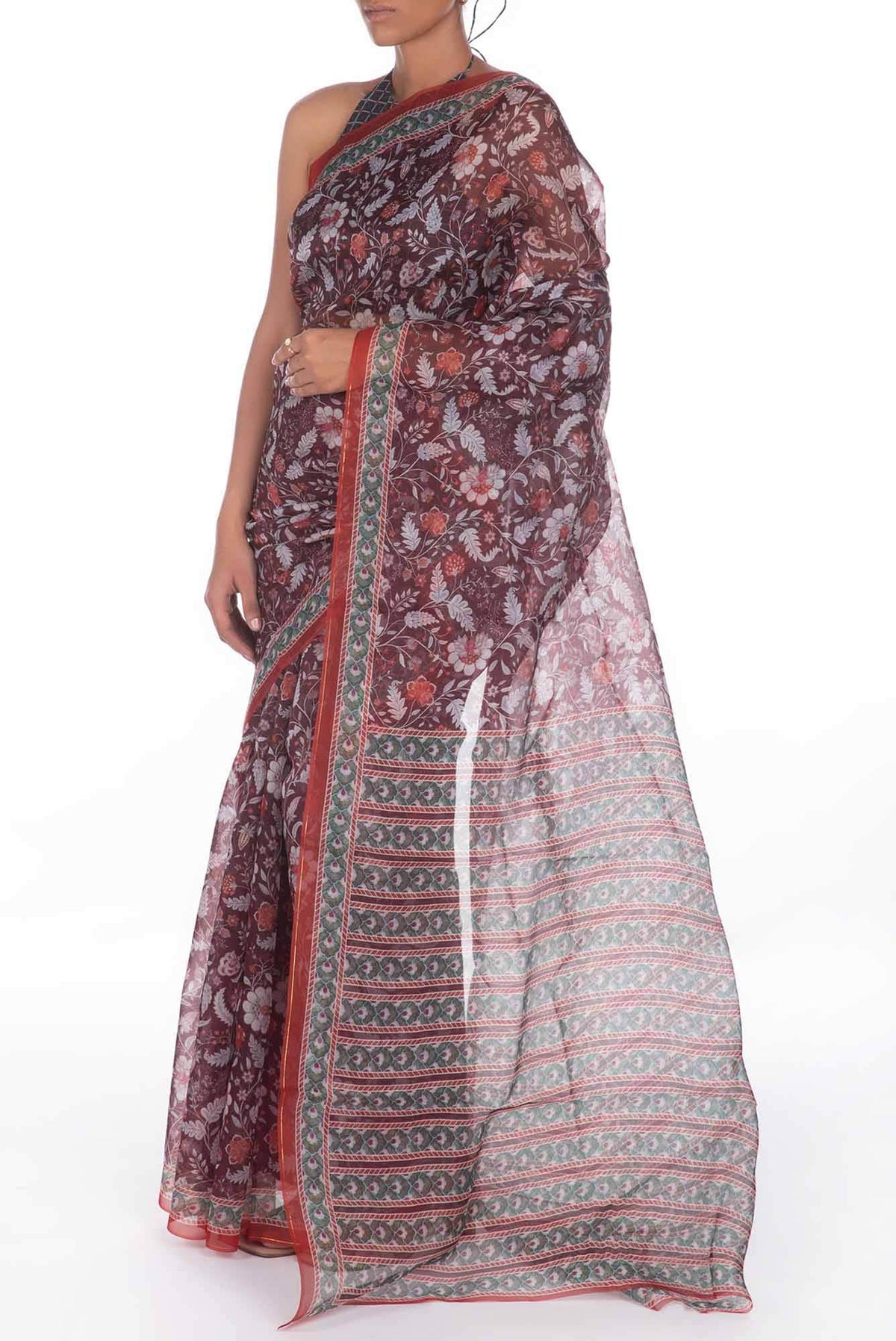 Guldasta Brown floral design saree from Chintz Collection, Designed by Nalli