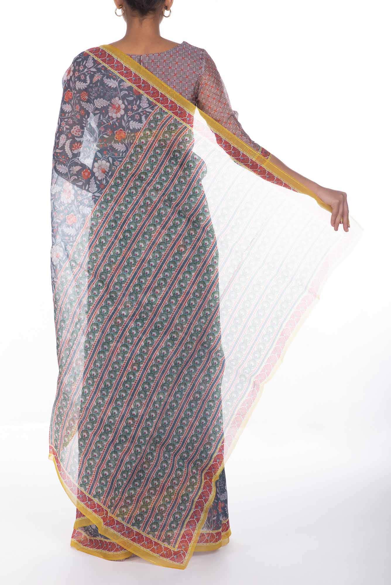 Guldasta Steel grey floral design saree from Chintz Collection, Designed by Nalli